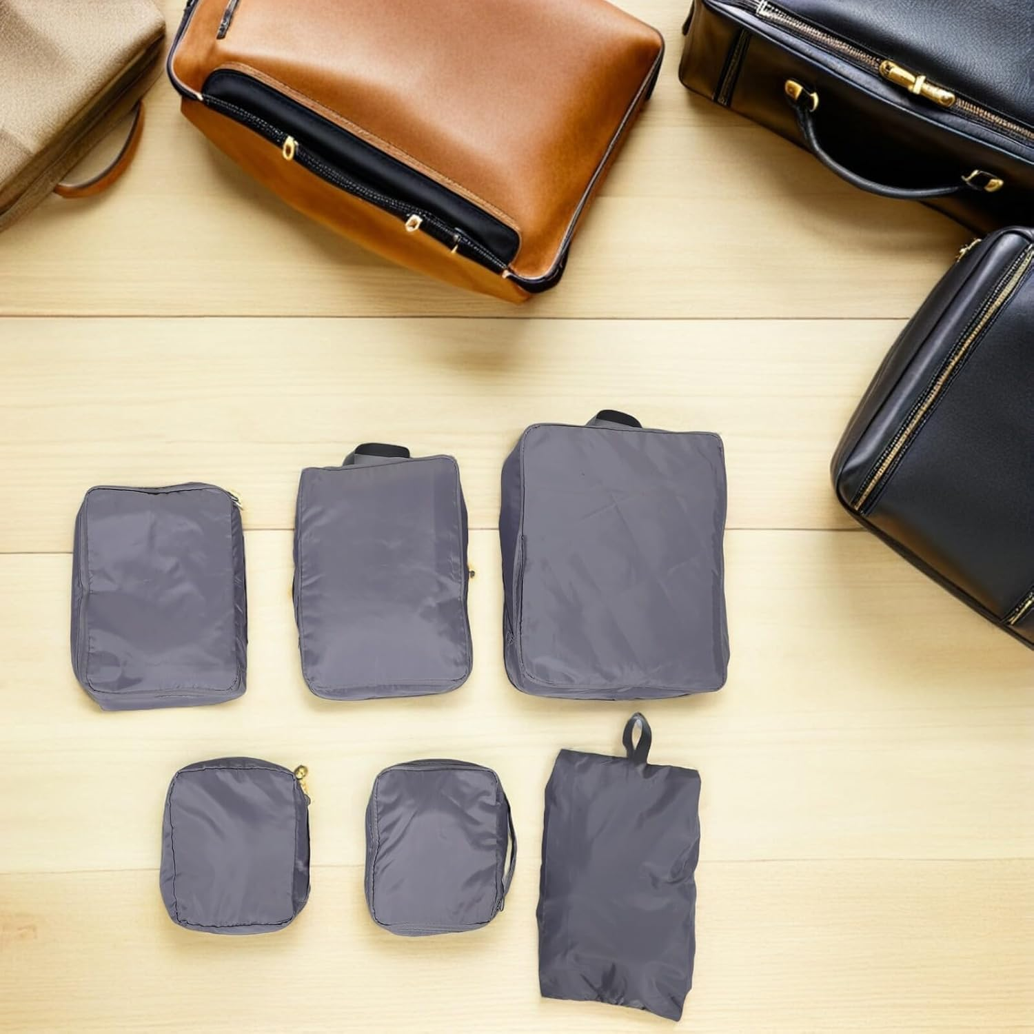 WRITWAA 6PCS Travel Suitcase Organizer Bags Set Gray Memory Fabric, Double Zipper Packing Cubes for Clothes and Cosmetics, Portable Luggage Organizer for Business Trips and Travel image number 6