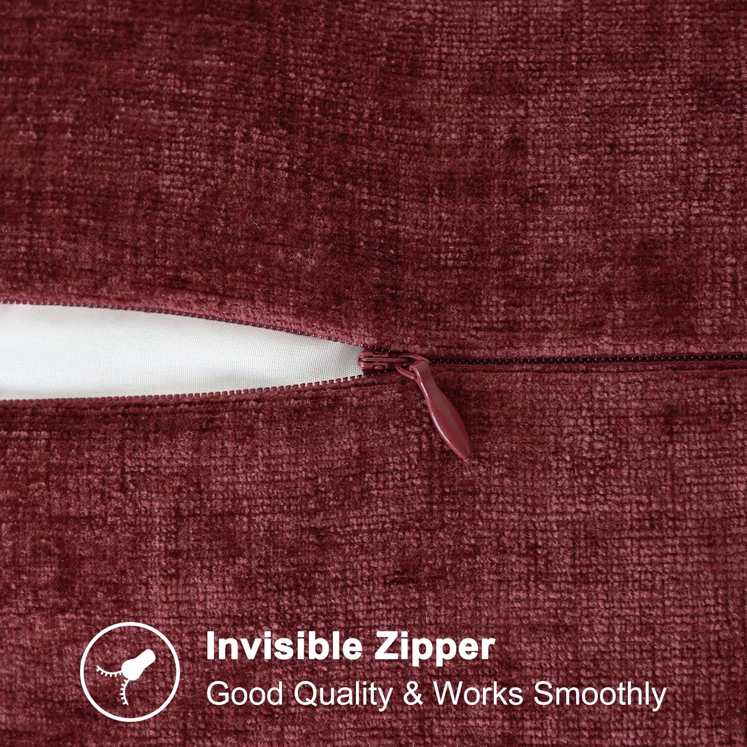 Calitime Christmas Throw Pillow Cases Pack of 2 Cotton Thread Stitching Edges Solid Dyed Soft Chenille Cushion Covers for Couch Sofa Home Farmhouse Decoration 12 X 20 Inches Burgundy image number 2