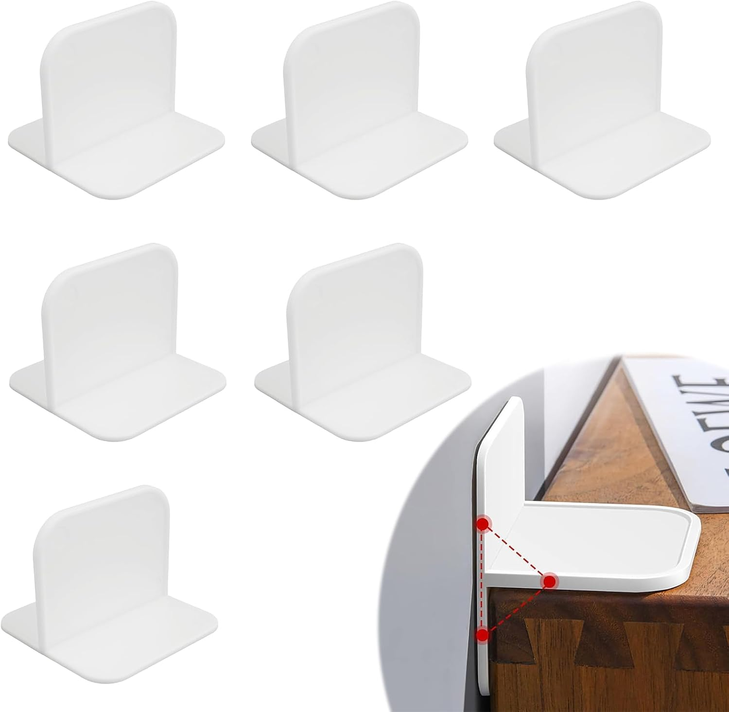 Hunken 6 Pcs Anti-Fall Stickers for Furniture, No Drilling Required, Self-Adhesive Support Pegs for Shelf Brackets, Wardrobe Shelves, Tables, and Heavy Furniture Fixing, White