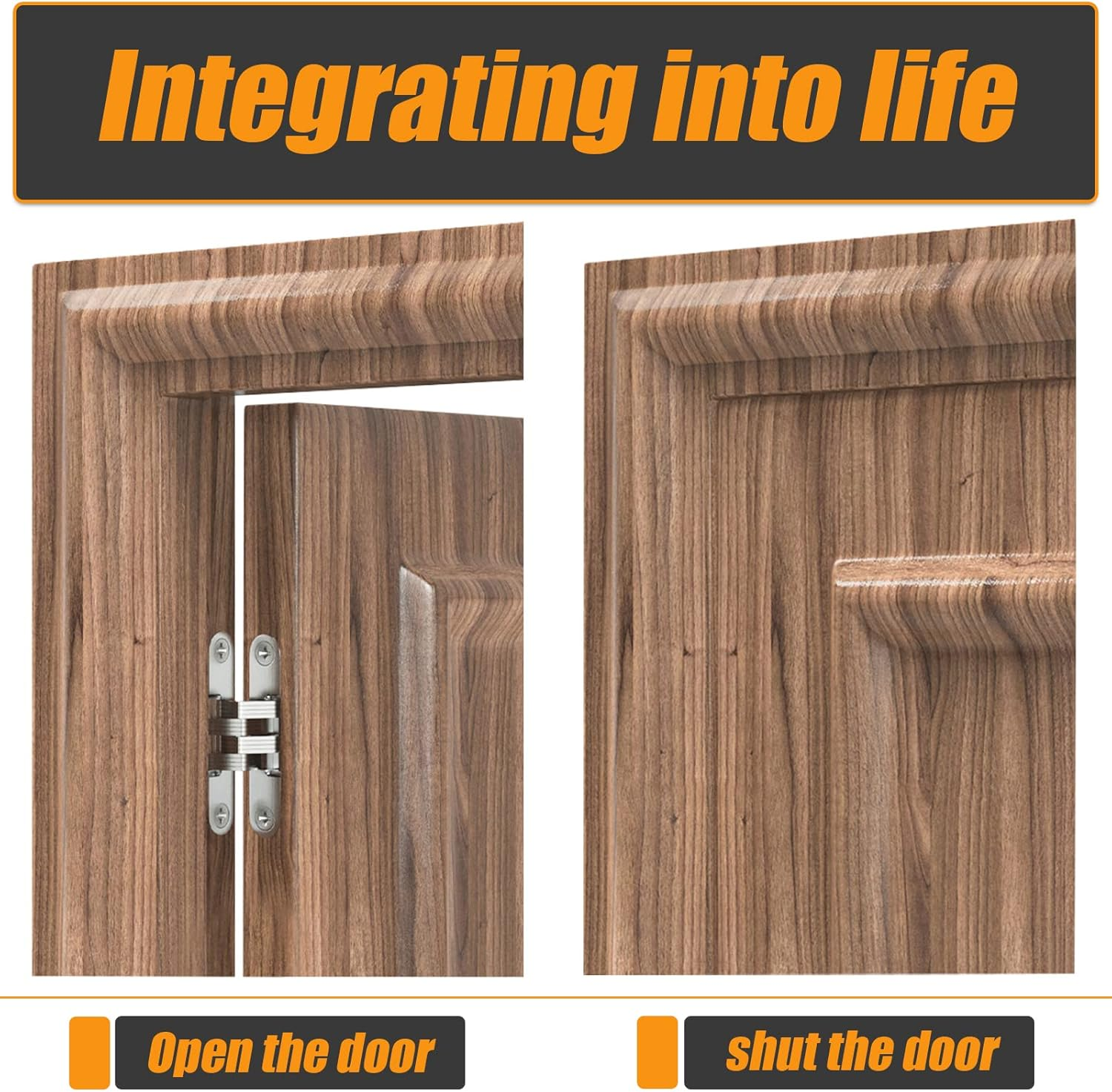 Hidden Hinges (1 Pair) Zinc Alloy Invisible Door Hinges 94MM*18MM (Silver) image number 5