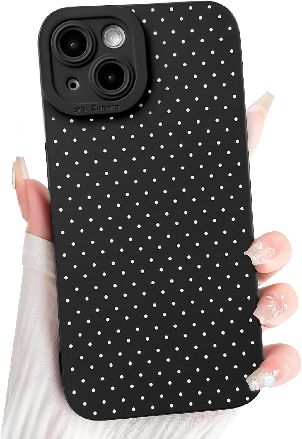 NITITOP Compatible with Iphone 17 Pro Case Cute Little Polka Dot Aesthetic Pattern for Women Girls Men Stylish Full Camera Soft Silicone Shockproof More Protection Cover - White