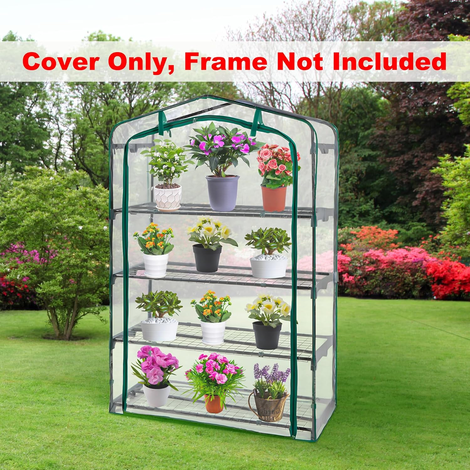 Extra Wide 4 Tier Greenhouse Replacement Cover- 63 X 40 X 19 Inch Clear PVC Plant Gardening Greenhouse Cover with Roll-Up Zipper Door for Gardening Plants Flowers (Frame Not Include) image number 2