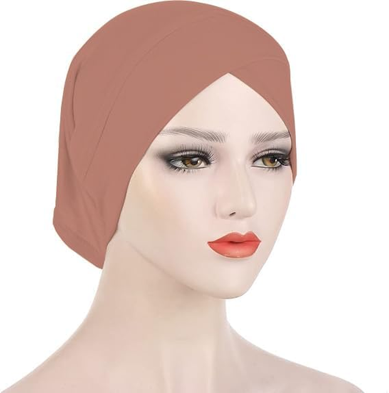 3Pcs Women under Scarf Hijab Cap Solid Color Cross Turban Inner Hat Soft Stretch Jersey Bonnet Tube Cap image number 1
