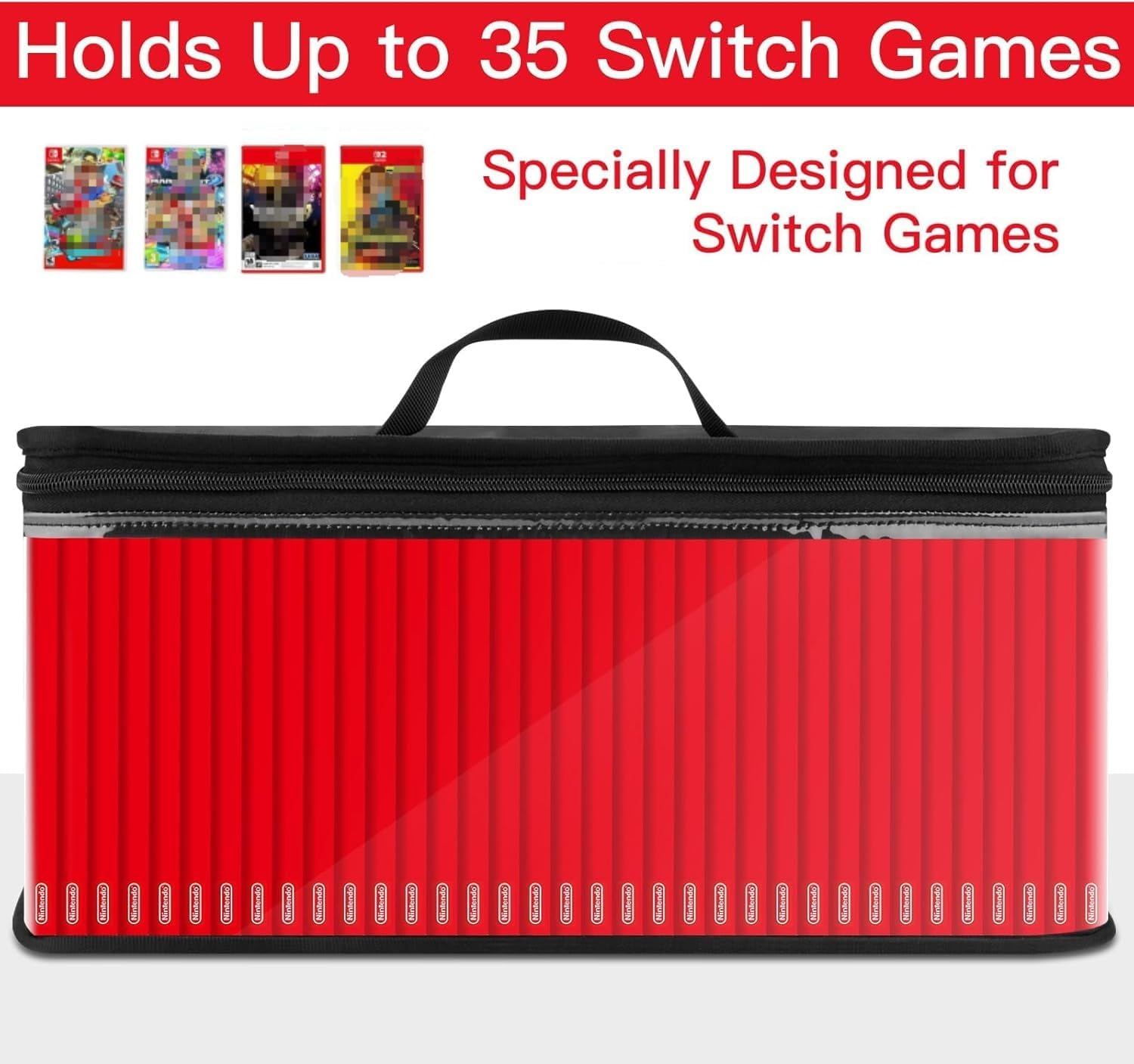 CASZLUTION Game Disc Storage Bag for Nintendo Switch Games, Portable Carrying Case Holds up to 35 Switch Games, TPU Clear Organizer Case for Switch Game Collectors - Black - Red Blue image number 4