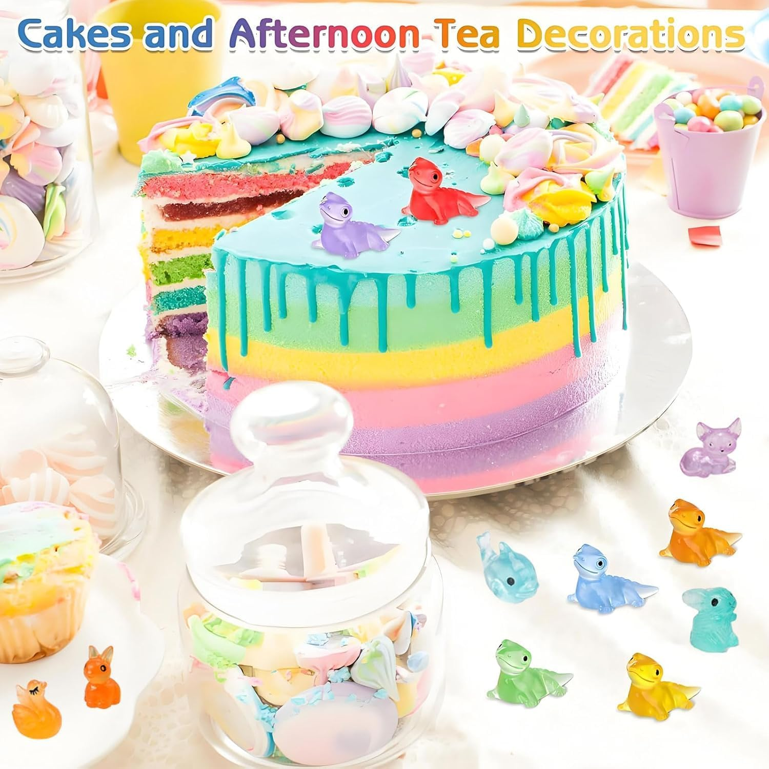 Limcryspp 60 Mini Resin Animal Sets, Cute Garden Decorations with Mini Animal Statues, Slime Charm Crafts, DIY Miniature Scenes, Birthday Party Gifts (Style and Color Random) image number 3