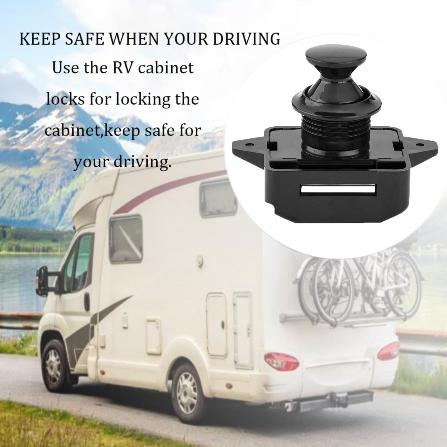 RV Cabinet Locks, ABS Push Button Cabinet Latch for RV Motorhome Camper Truck Caravan Van Yacht Boat Marine, Camper Cupboard Knob RV Cabinet Latches (5PC Black), MST02 image number 3