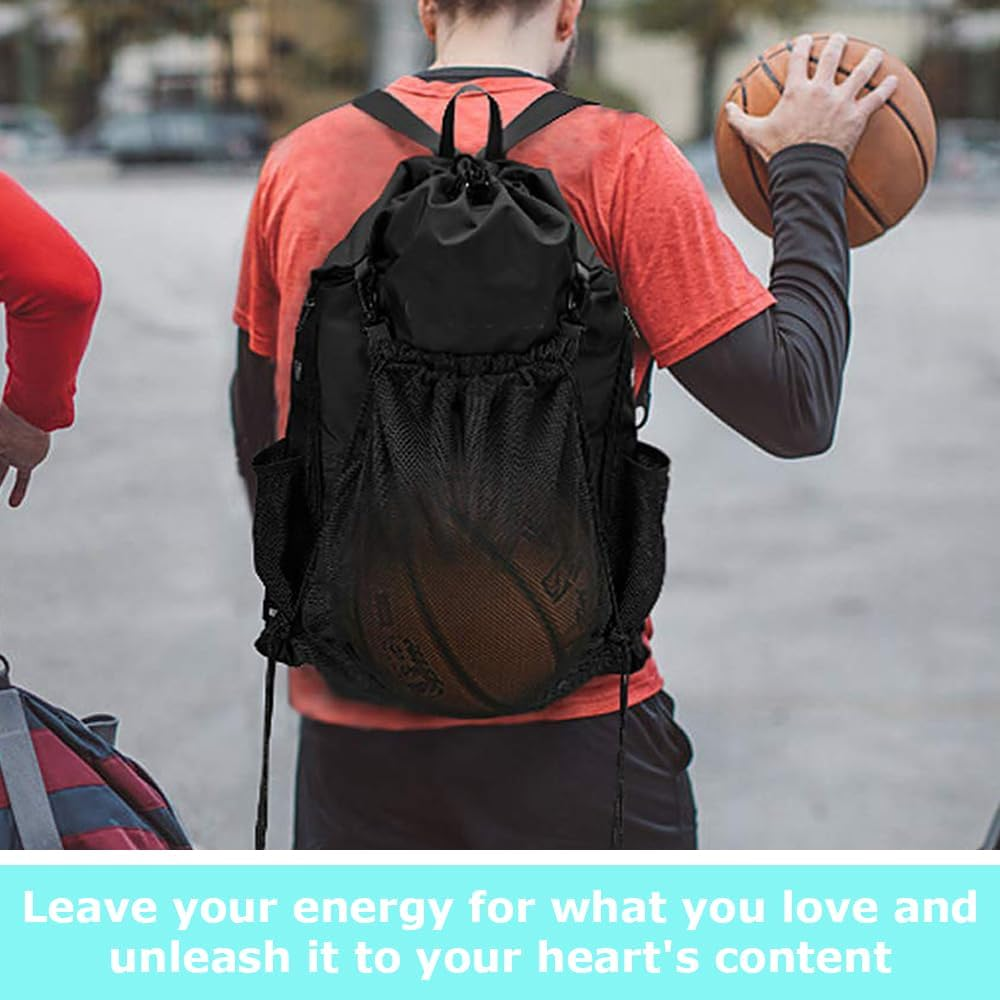 Drawstring Basketball Backpack/Outdoor Sports Bag,Basketball & Travel Backpack,Multi-Purpose Mesh Bag for Gym Hiking Camping image number 6