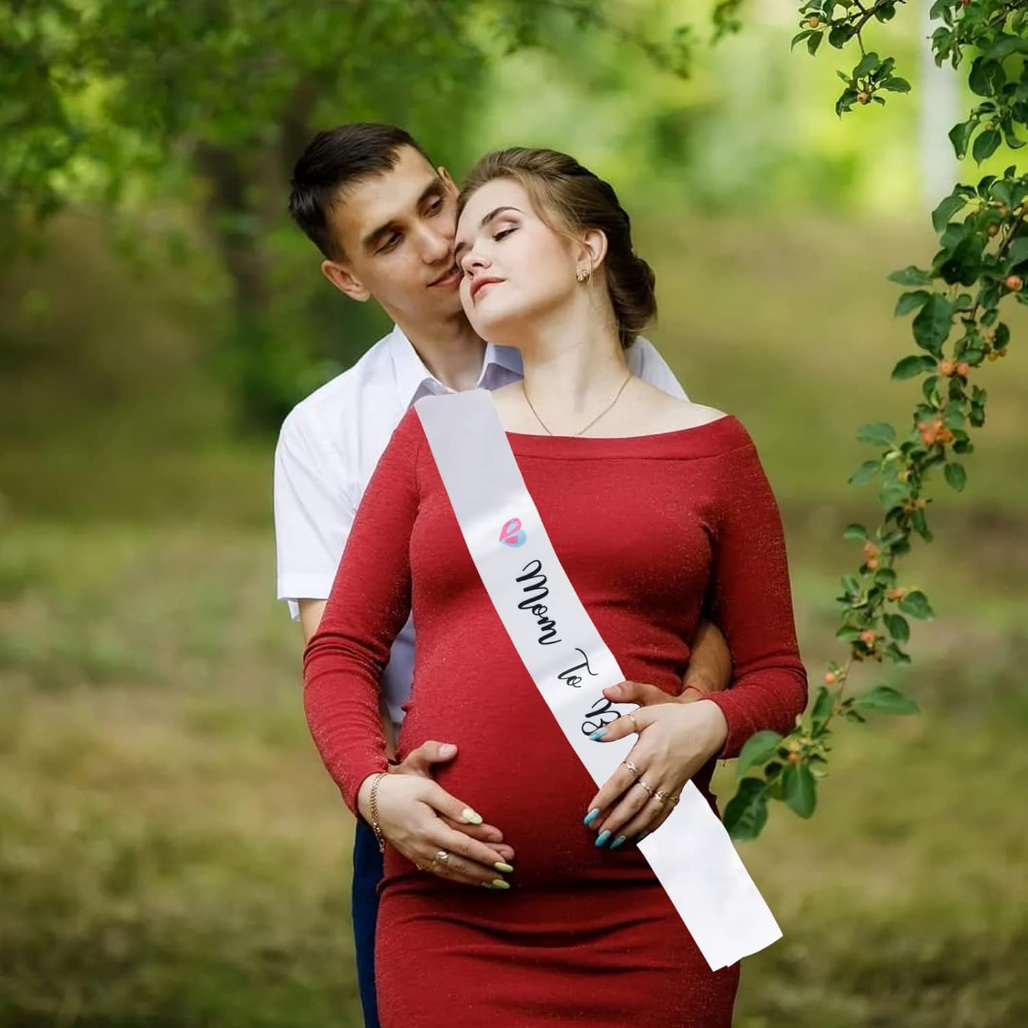 Baby Shower Decorations Sash, Baby Shower Sash and Button Pin for Boy, Mom to Be' Sash and 'Dad to Be' Pin with Beautiful Crown Pattern for Baby Gender Welcome Party Gifts - Crown 2P image number 2