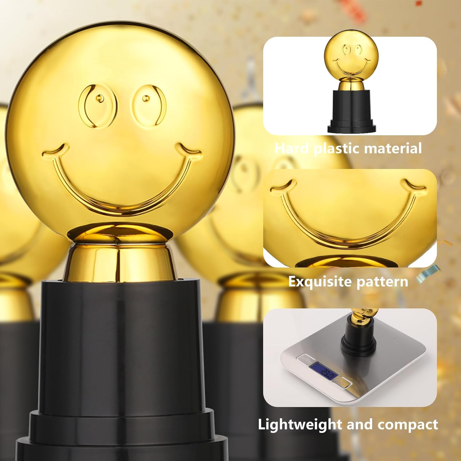 8PCS Mini Trophies,Geeric Gold Smile Trophy Plastic with Base for Kids/Student/Adults Trophy Cups Winner Medals for Party Decoration/Competition/Sports/Activity/School/Party Favors Winning Prizes image number 3