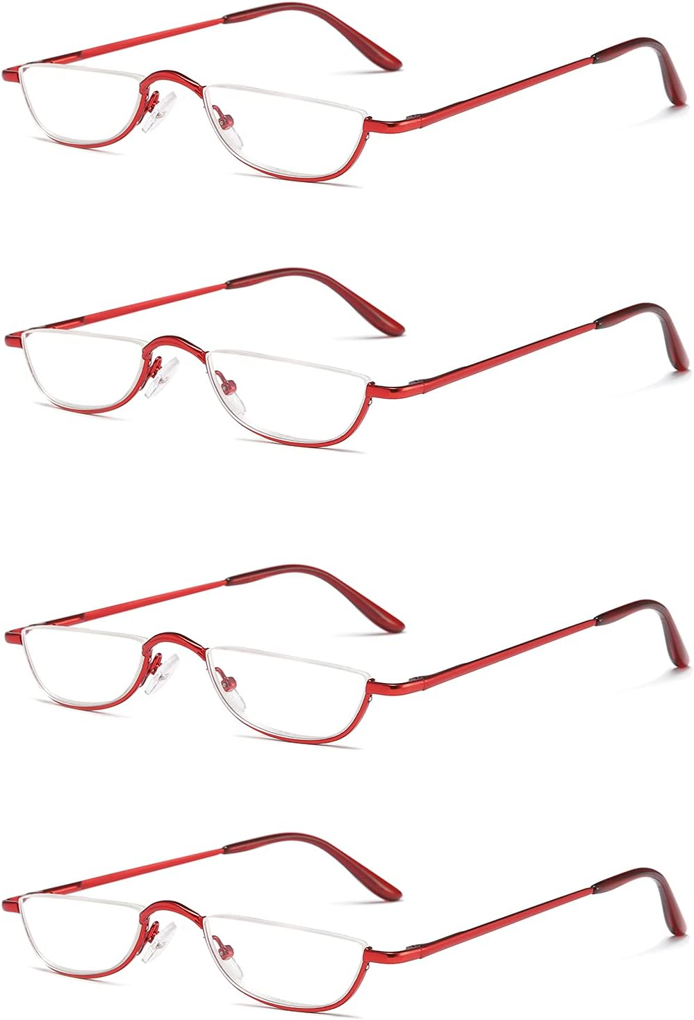 Half Reading Glasses - 2 Pairs Half Rim Metal Frame Glasses Spring Hinge Readers with Leather Pouch for Men and Women - 1.0 X, Blue image number 3