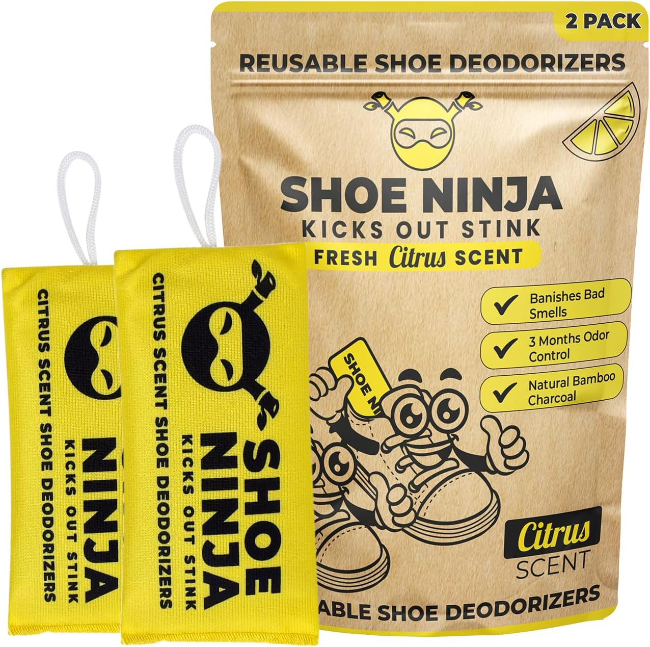 Shoe Ninja Shoe Deodorizer - Shoe Odor Elimination with Activated Charcoal, Versatile and Reusable Shoe Smell Remover, Boxing Glove Deodorizer, and Shoe Freshener, Great for Sports - 1 Pack Count of 2 image number 2