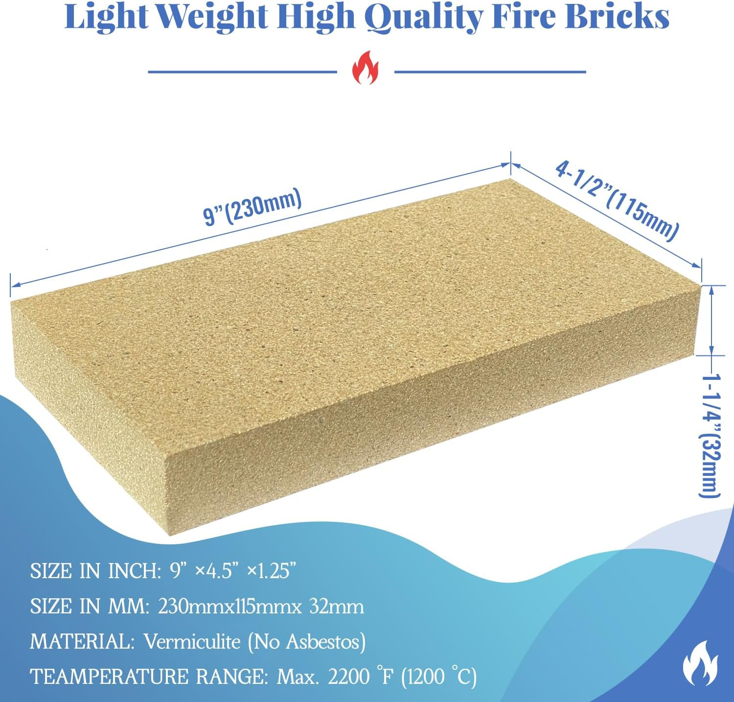 Woodstove Firebricks, Upgrade Fire Bricks Replacement for US Stove FBP6, Size 9" X 4-1/2" X 1-1/4", 12-Pack image number 3