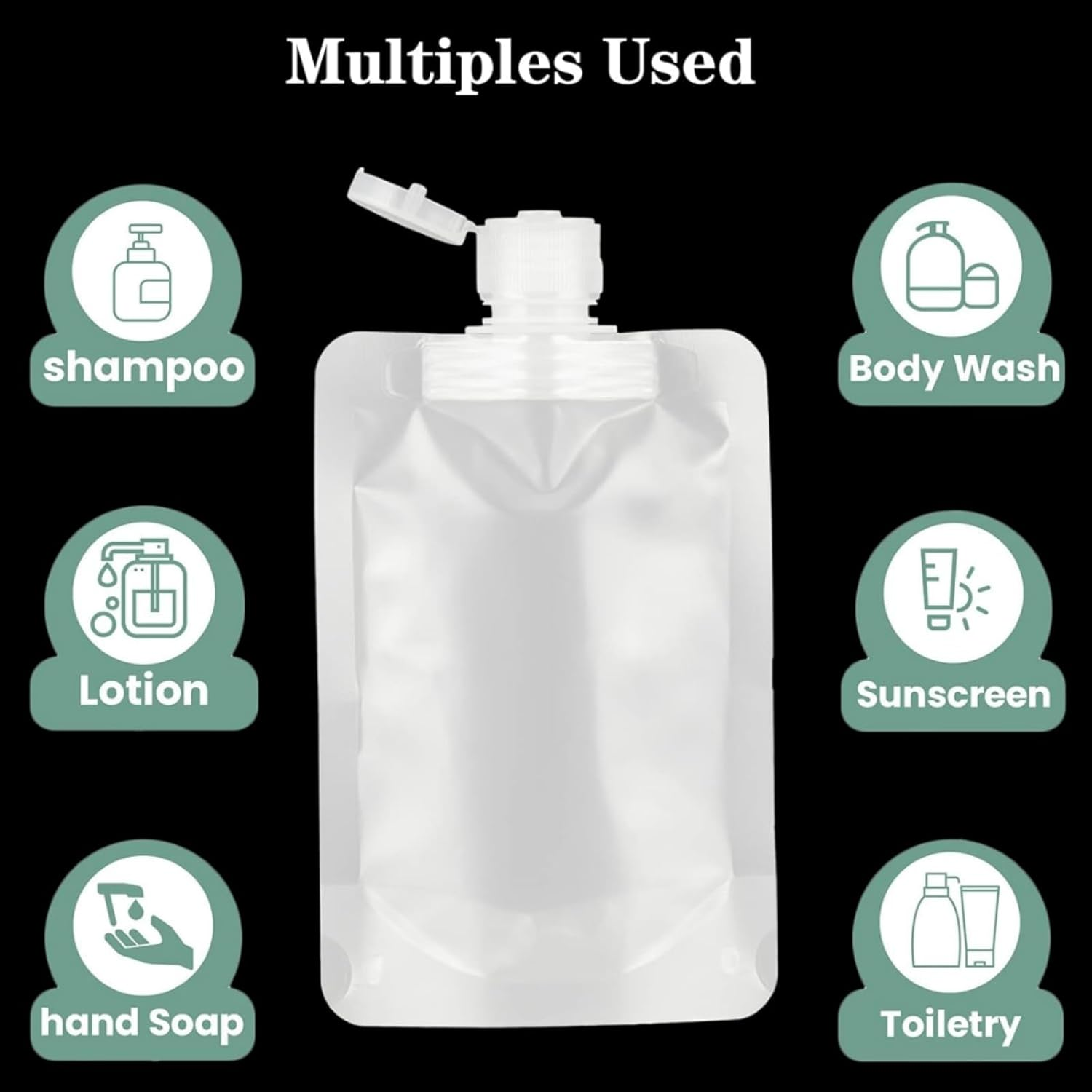 Suytvenxau 10 Pcs Travel Toiletries Pouches, 100Ml Travel Bottles Set for Toiletries, Portable Refillable Stand up Pouch for Shampoo, Conditioner, Lotion, Liquids image number 3