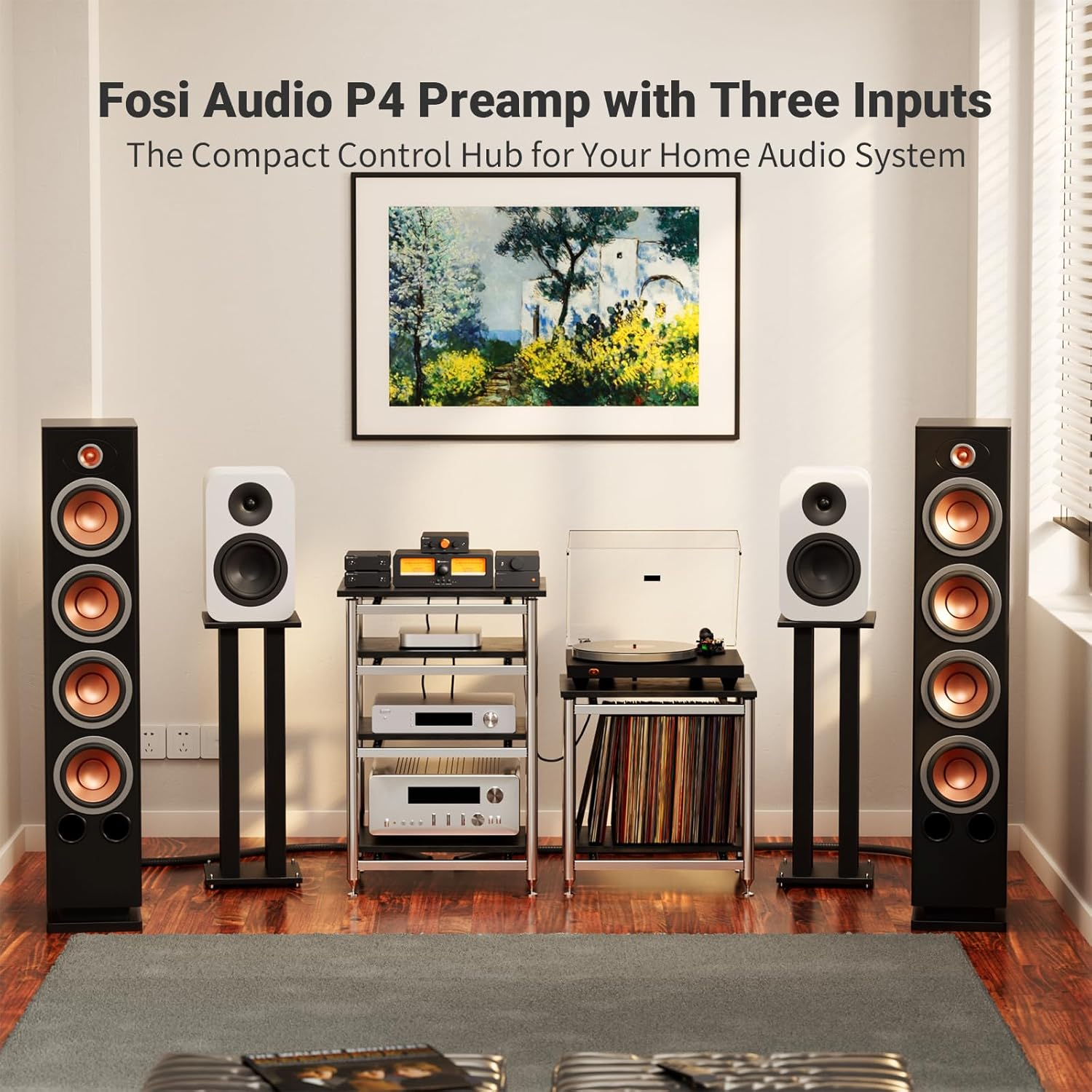 Fosi Audio P4 Mini Preamp with 3 RCA Inputs, Home Audio Stereo Pre Amp for Amplifier/Active Subwoofer/Speakers, Preamplifier with 3-Level Adjustable Gain 3/6/9 Db, Bass and Treble Control image number 4