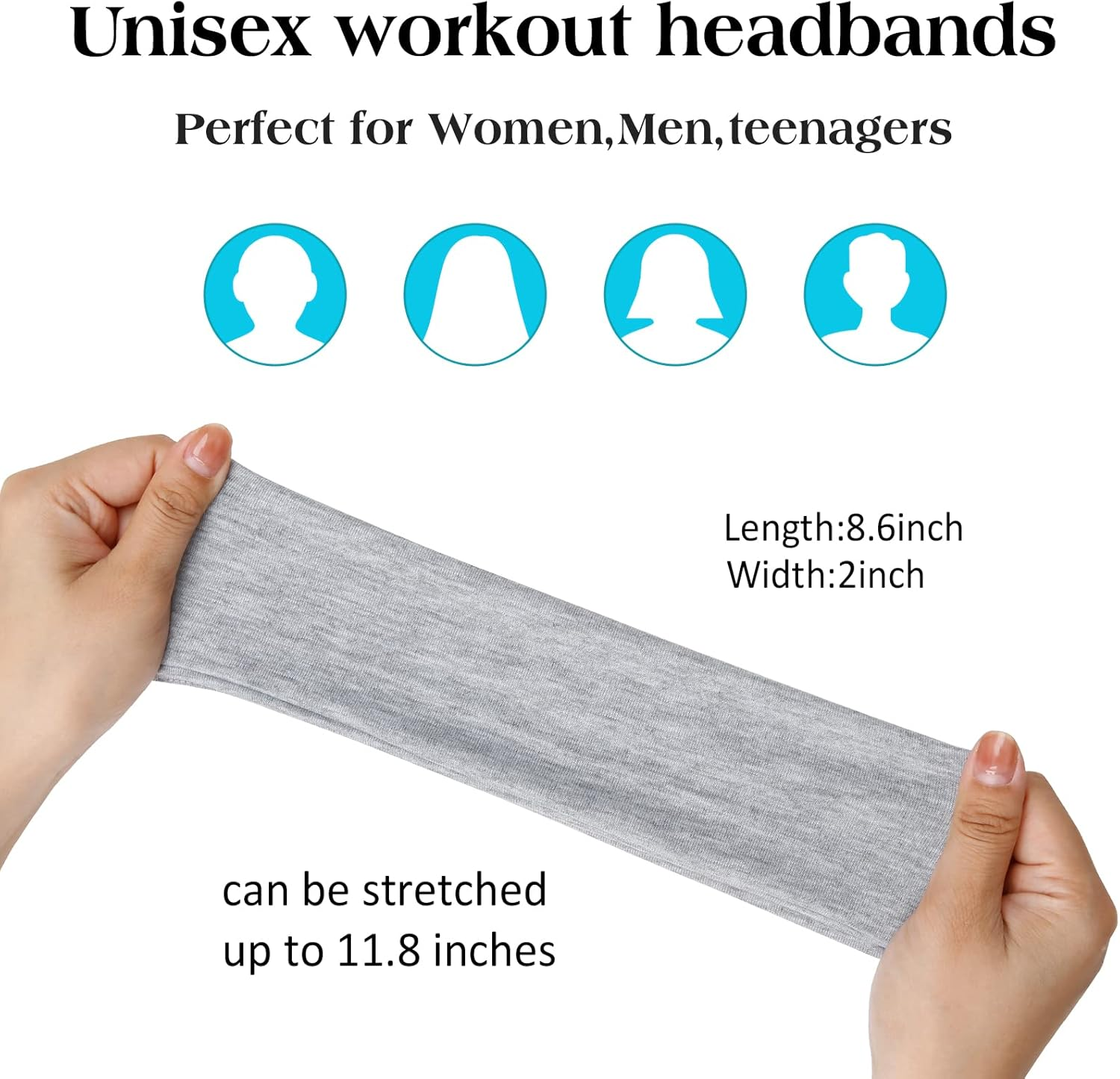Pack of 6 Hair Bands for Women'S Hair Thin Cloth Headbands for Women Soft Stretchy Men'S Headbands Fixed Hair Hands (Grey White Black) image number 3