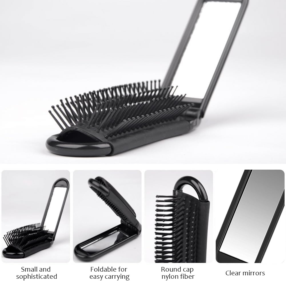 4Pcs/2Pcs Folding Travel Hair Brush with Mirror,Compact Pocket Hair Comb Travel Brush for Women Mini Hairs Brushs for Men Pocket Brushs Hairs Styling Tools(Color:2Pcs) - 2Pcs image number 5