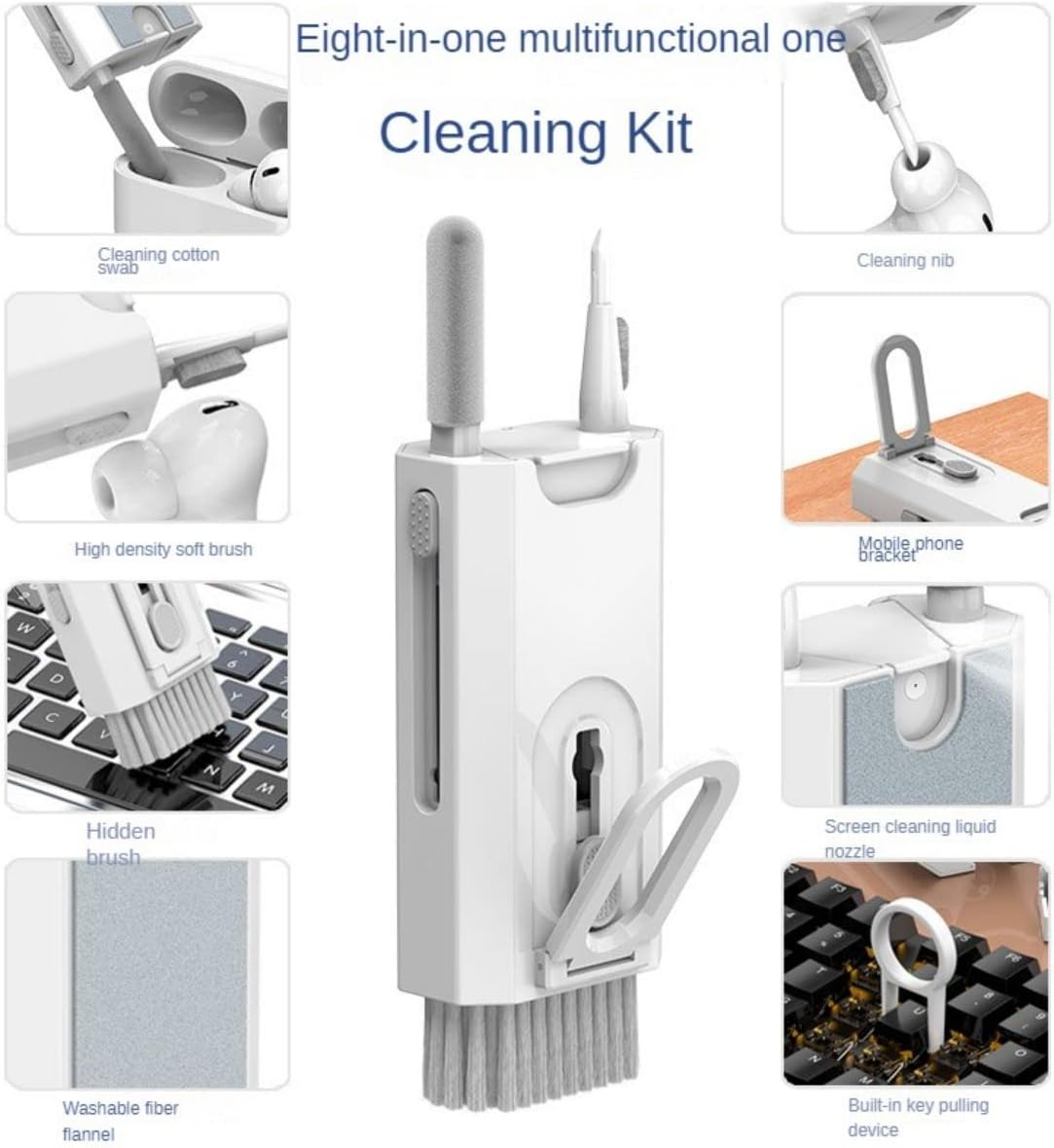 8 in 1 Electronic Cleaning Kit - Keyboard Cleaning, Bluetooth Headset Airpod Cleaning, Laptop Cleaning with Brush, Suitable for Airpods Pro/Laptop/Mobile Phone/Computer/Screen Electronic Cleaning image number 3