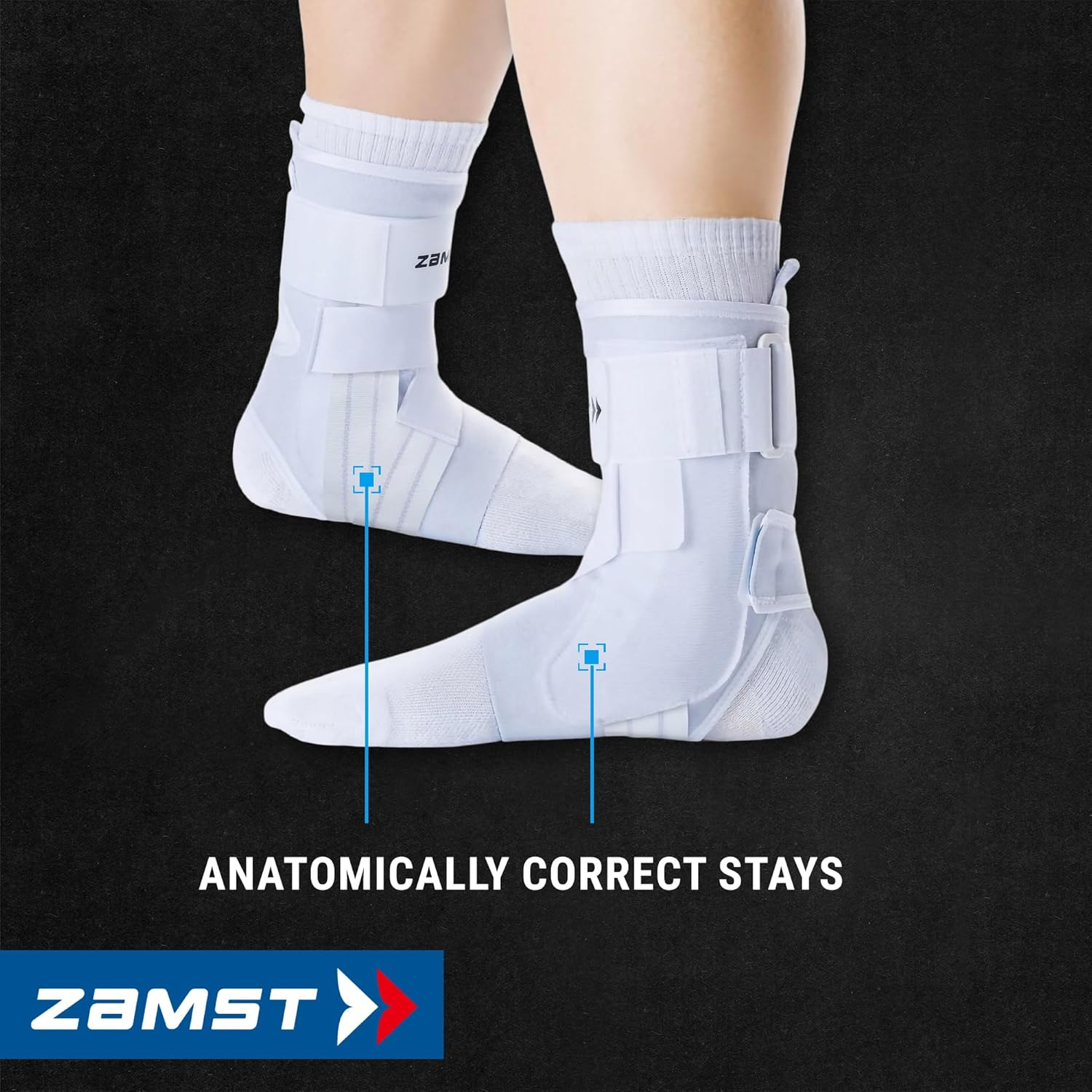 Zamst A1 Ankle Brace for Sports - Breathable Sports Ankle Support for Men and Women with Adjustable Three Way Straps for Moderate Lateral Ankle Sprain - White, Right, Medium image number 1