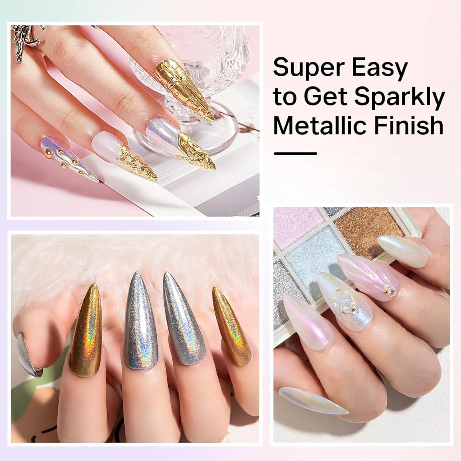 Solid Magic Mirror Powder, Mirror Powder, 6-Color Powder, Iridescent Mermaid Glitter Pearl, Suitable for ， Pigments, Aurora Gold (6-Color Solid Powder) image number 5