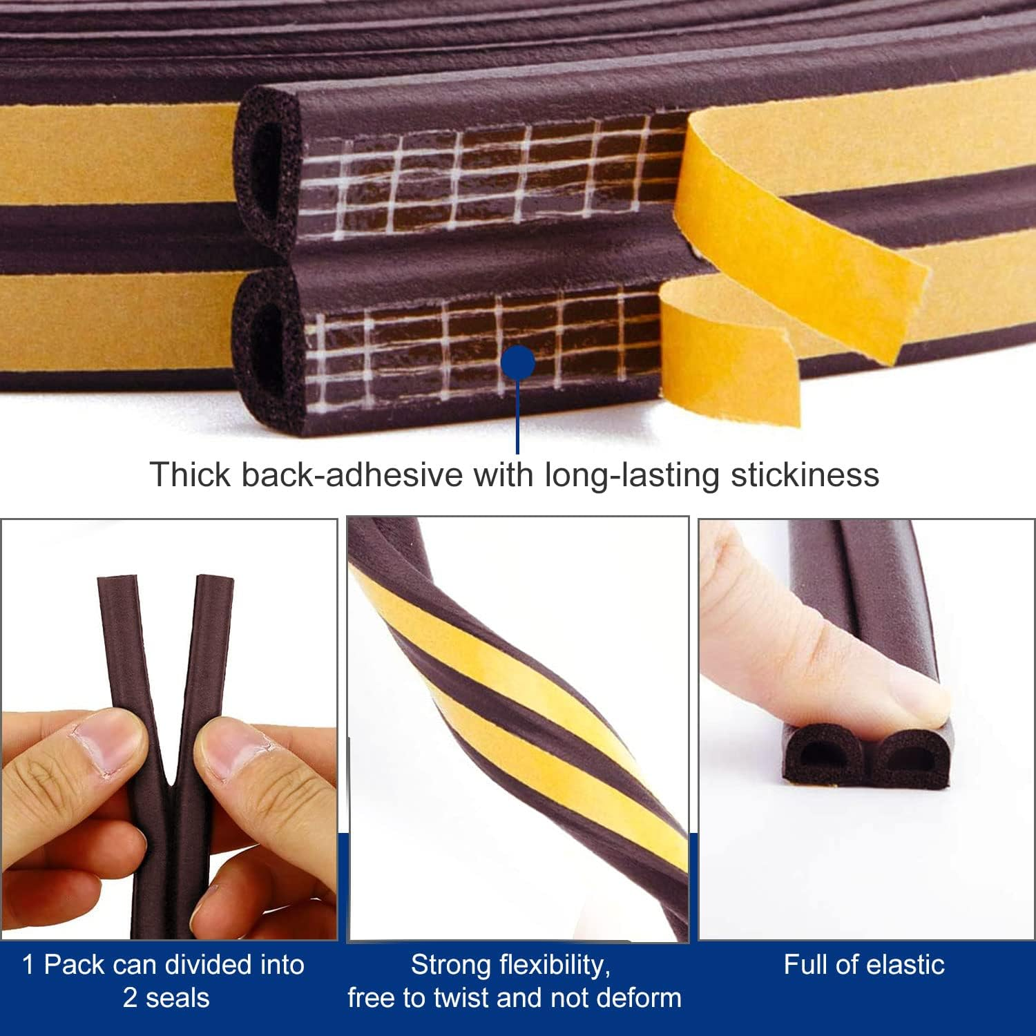 2 Rolls Door Weather Stripping Door Seal Strip Self Adhesive Foam D Type Door Seal Strip for Doors and Windows Gaps 20 Feet Brown image number 4