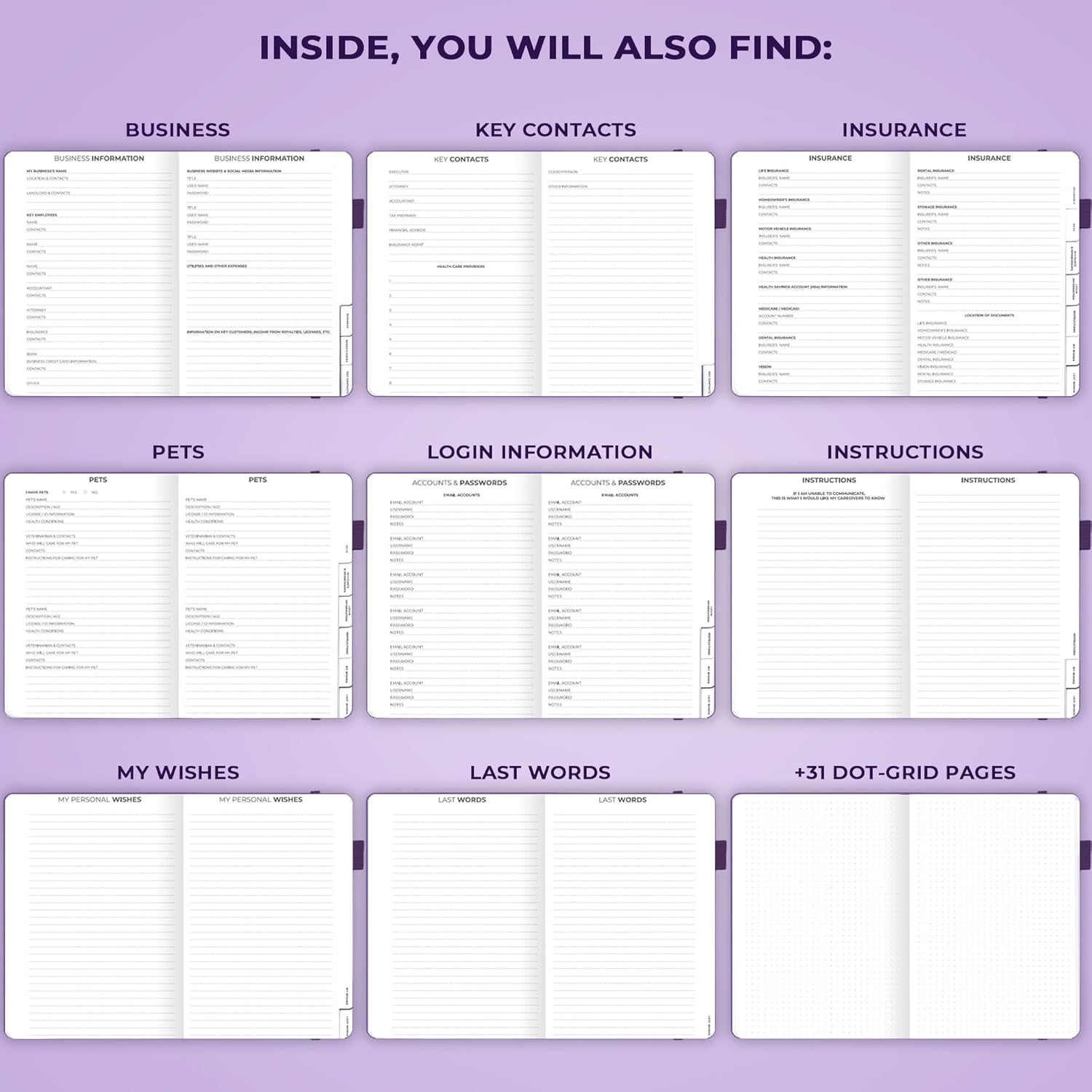 Clever Fox End of Life Planner &ndash; Guided Final Arrangements Organizer Notebook for Instructions, Beneficiary Info, Will Preparation, Last Wishes & Funeral Planning &ndash; Hardcover, A5 Size (Purple) image number 5