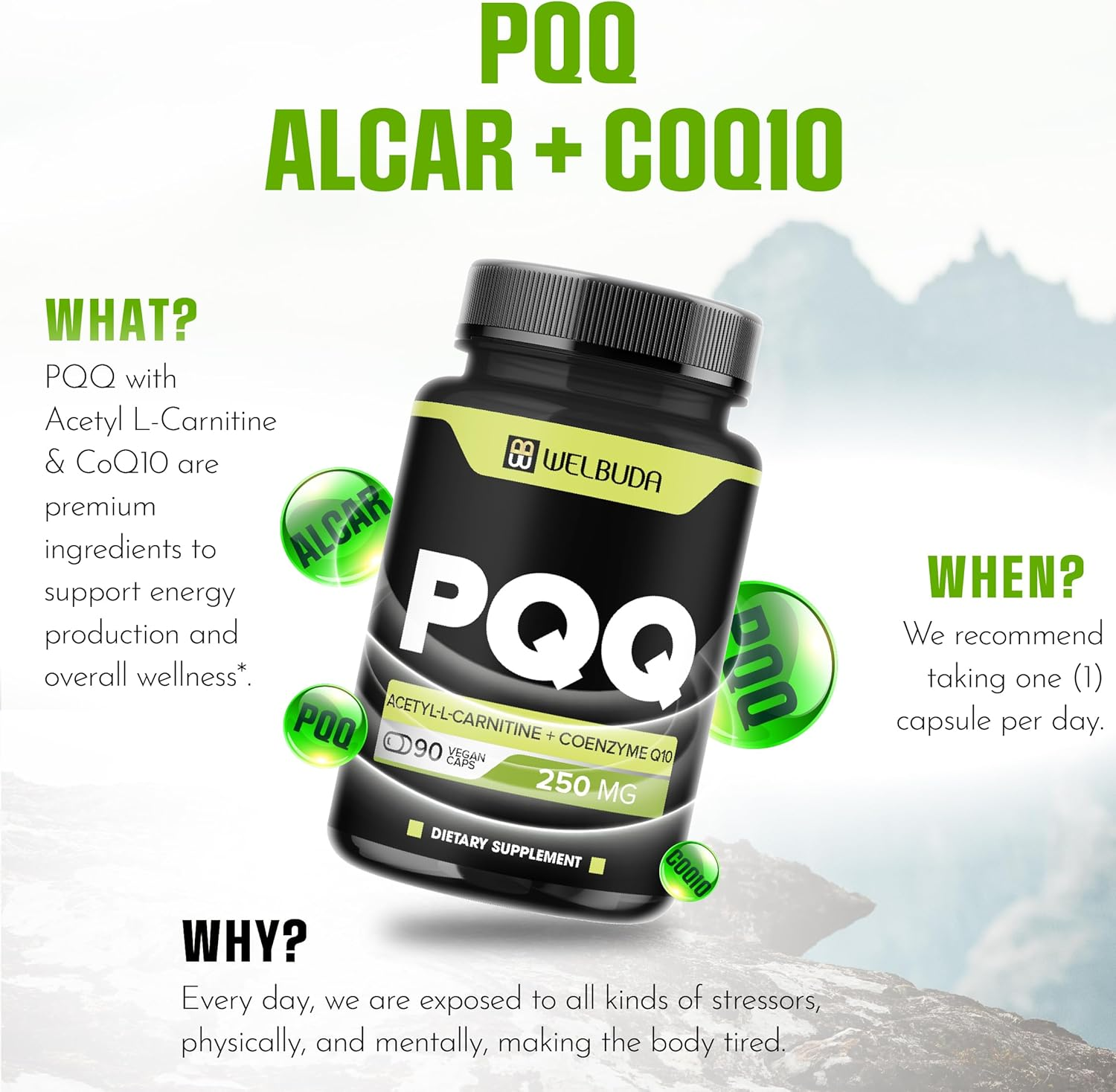 PQQ Supplement 250Mg - 90 Capsules for 3 Months - High Concentrated with Acetyl-L-Carnitine, Coenzyme Q10 - Supports for Energy Production, Cognitive Health & Circulatory System image number 4