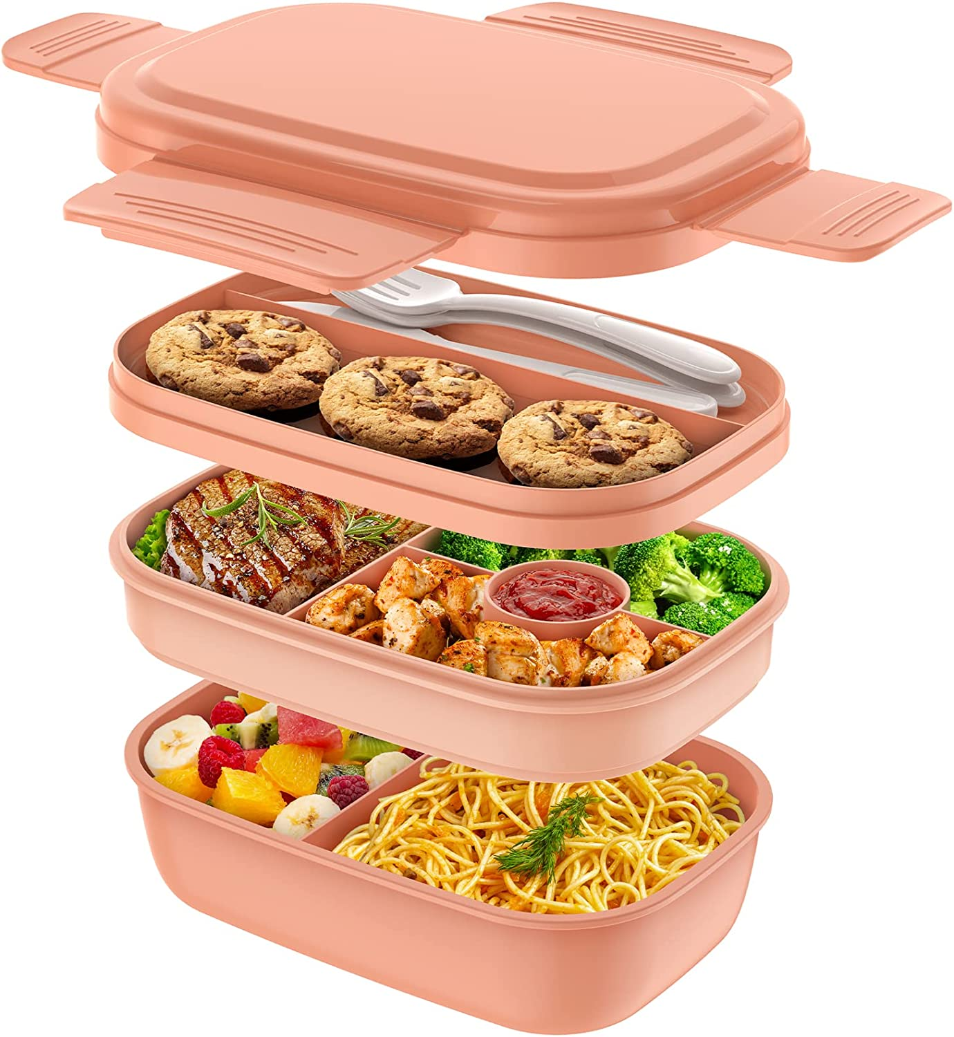 Bento Box Adult Lunch Box,3 Stackable Bento Lunch Containers for Adults/Kids, Modern Minimalist Design Bento Box with Utensil Set, Leak-Proof Lunchbox Bento Box for Dining Out, Work, Picnic, School
