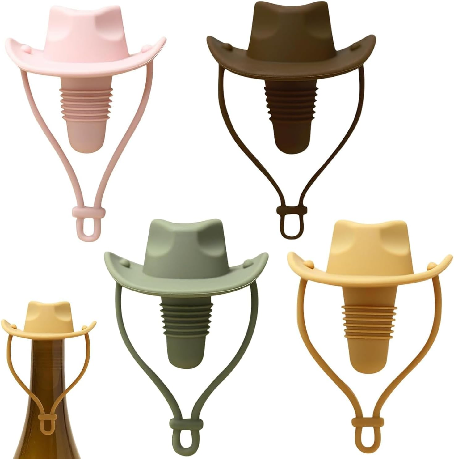Xinghonyac 4 Pcs Silicone Wine Stoppers, Cowboy Hat Wine Stopper, Reusable Sparkling & Champagne Corks, Sealed Beverages Beer Bottle Caps, Keeps Wine Fresh
