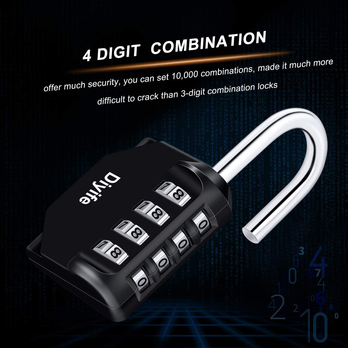 Combination Padlock, [3 Pack] Diyife 4 Digit Lock Combination, Padlock Weatherproof Outdoor for School Gym Locker, Sports Locker, Shed, Fence, Hasp, Garage(Black) image number 2