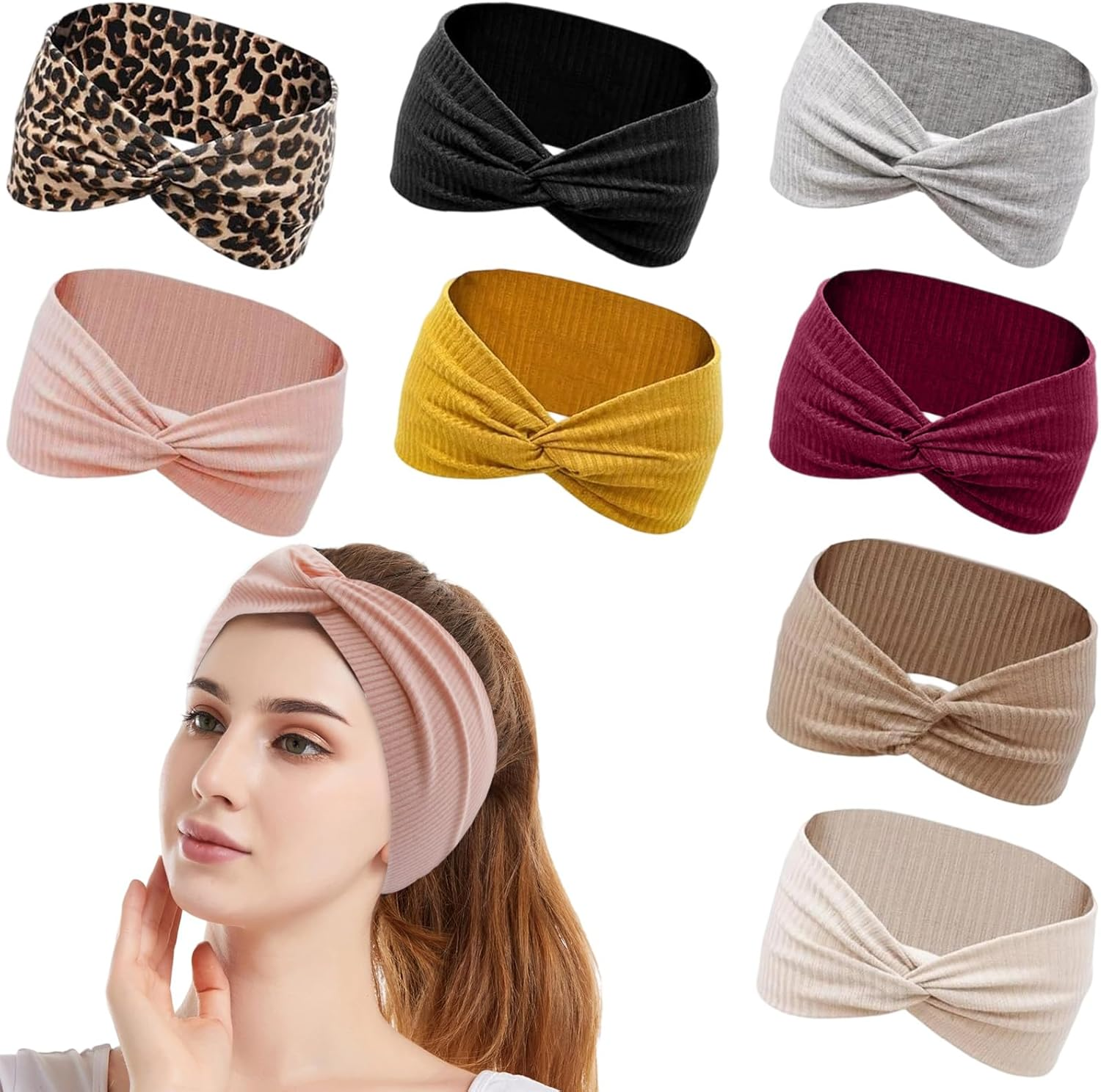 Women'S Hair Band, Pack of 8 Headbands for Women, Elastic Headband, Women'S Thin Non-Slip Hair Bands, Soft Headband Hair Band for Running, Sports, Yoga, Workout, Elastic Running Gym