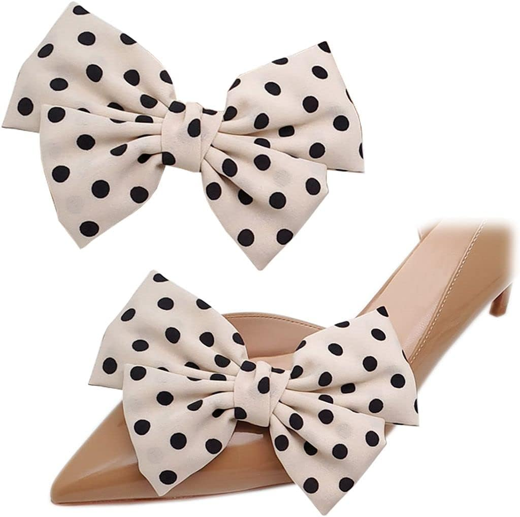 Tsangbaby Satin Bow Shoe Clips Dots Solid Color Shoe Clips Removable Shoe Clips Elegant Wedding Party Shoe Buckle Bag Clothing Hair Accessories for Women Girls 2 Pcs