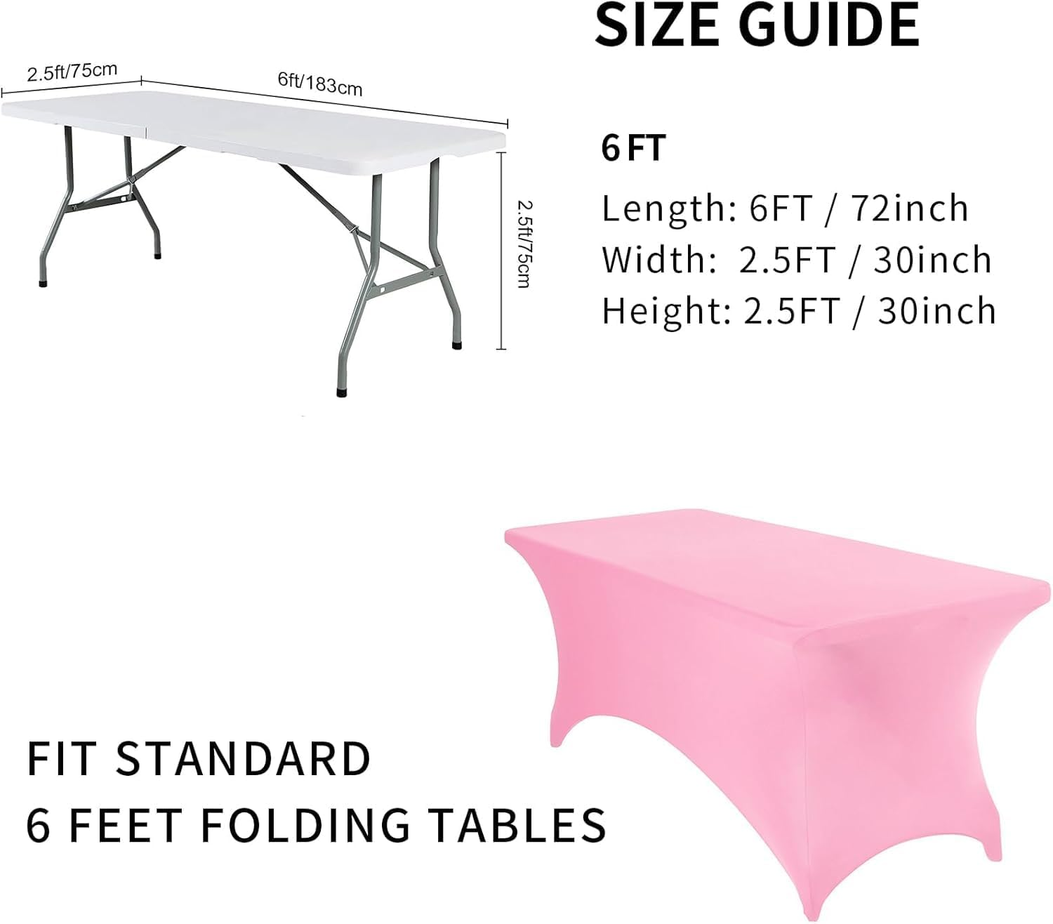 6Ft Stretch Spandex Table Cloth for Standard Folding Tables - Universal Rectangular Fitted Tablecloth Protector for Wedding image number 4