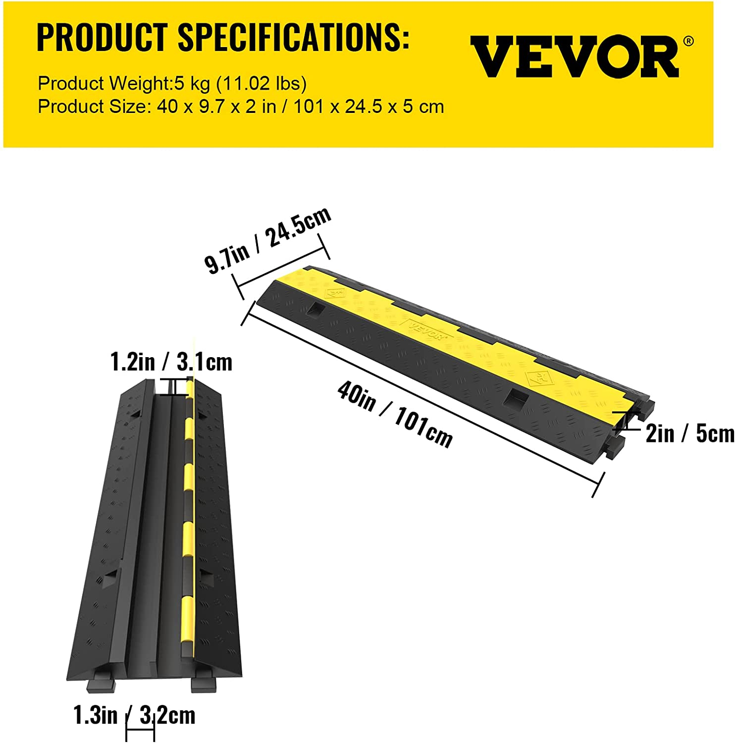 Happybuy 3 Pack of 2 11000Lbs per Axle Capacity Protective Wire Cord Ramp Driveway Rubber Traffic Speed Bumps Cable Protector (2-Channel, 3Pack), image number 1