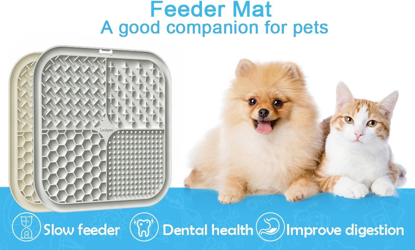 Lesipee Dog Lick Mat, Pack of 2, Grey and Beige, Silicone, Dishwasher Safe, Ideal for Dogs image number 3