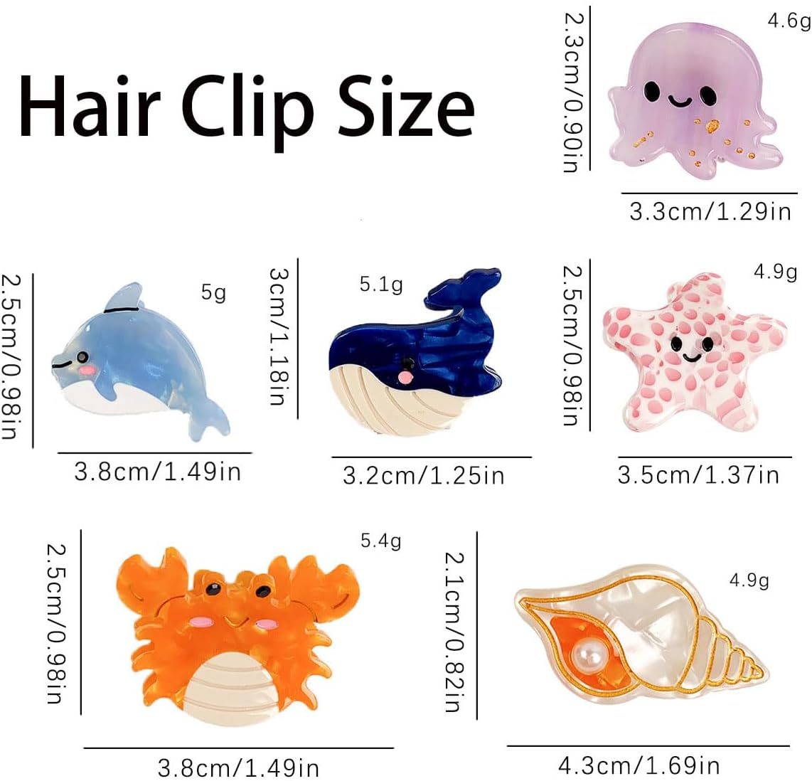 6PCS Sea Animals Small Hair Claw Clips for Women Girls Mini Ocean Hair Clip Hair Accessories with Sturdy Grip White Elephant Gifts image number 2