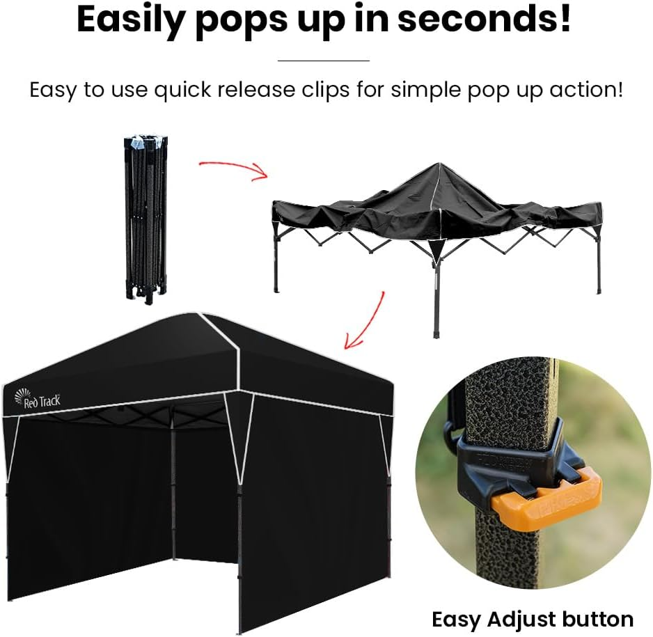 Red Track 3X3M Ultra Compact Folding Gazebo, Walls, Carry Bag, Portable Outdoor Popup Marquee for Camping Beach, Black image number 1