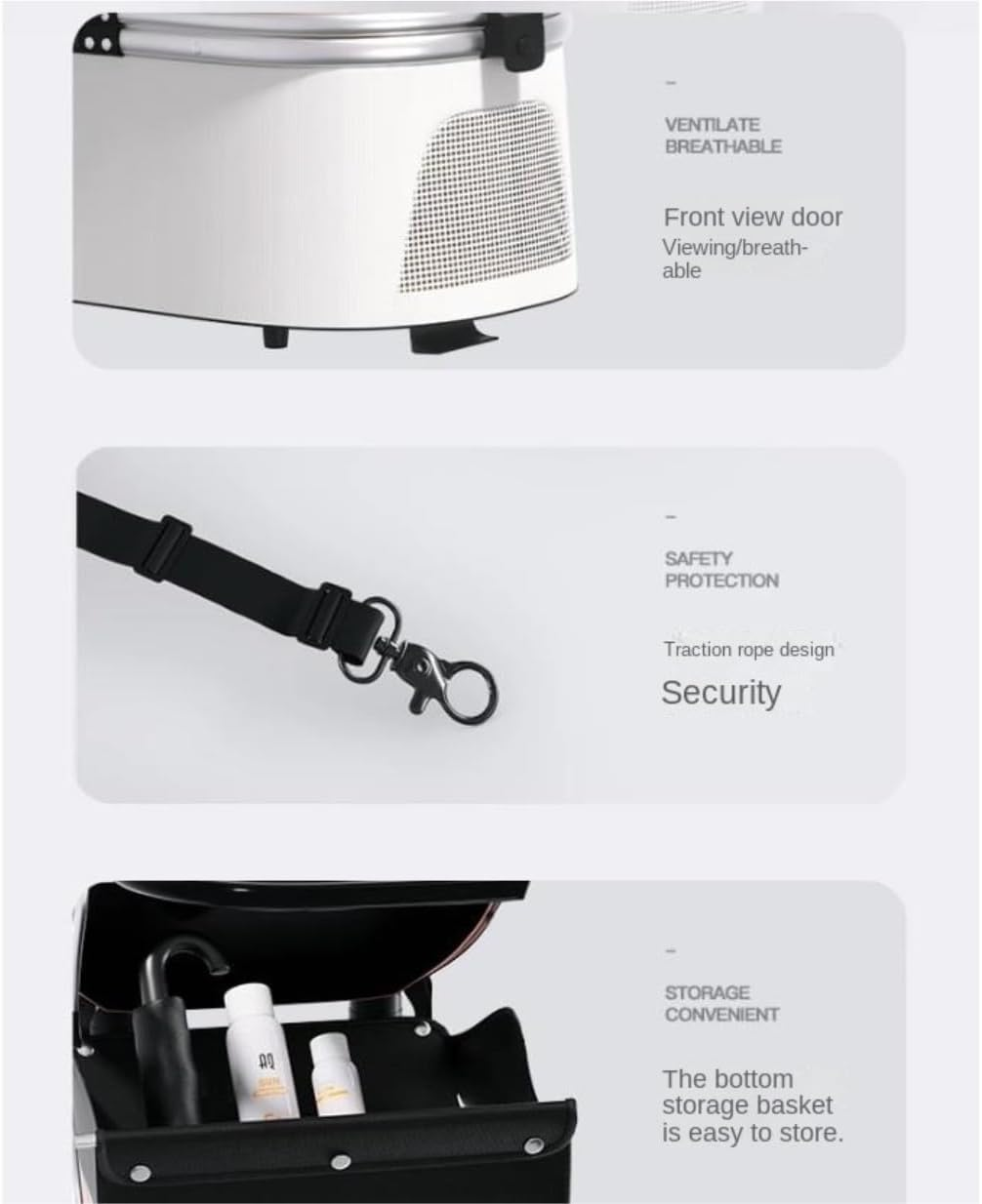 Pet Stroller Dog Stroller Cat Stroller 4 Wheel Dog Stroller 3 in 1 Foldable Pet Cat Stroller with Detachable Carrier Storage Basket for Small Medium Cats Dogs Dog Pram Dog Cat(Color:Pink) image number 3