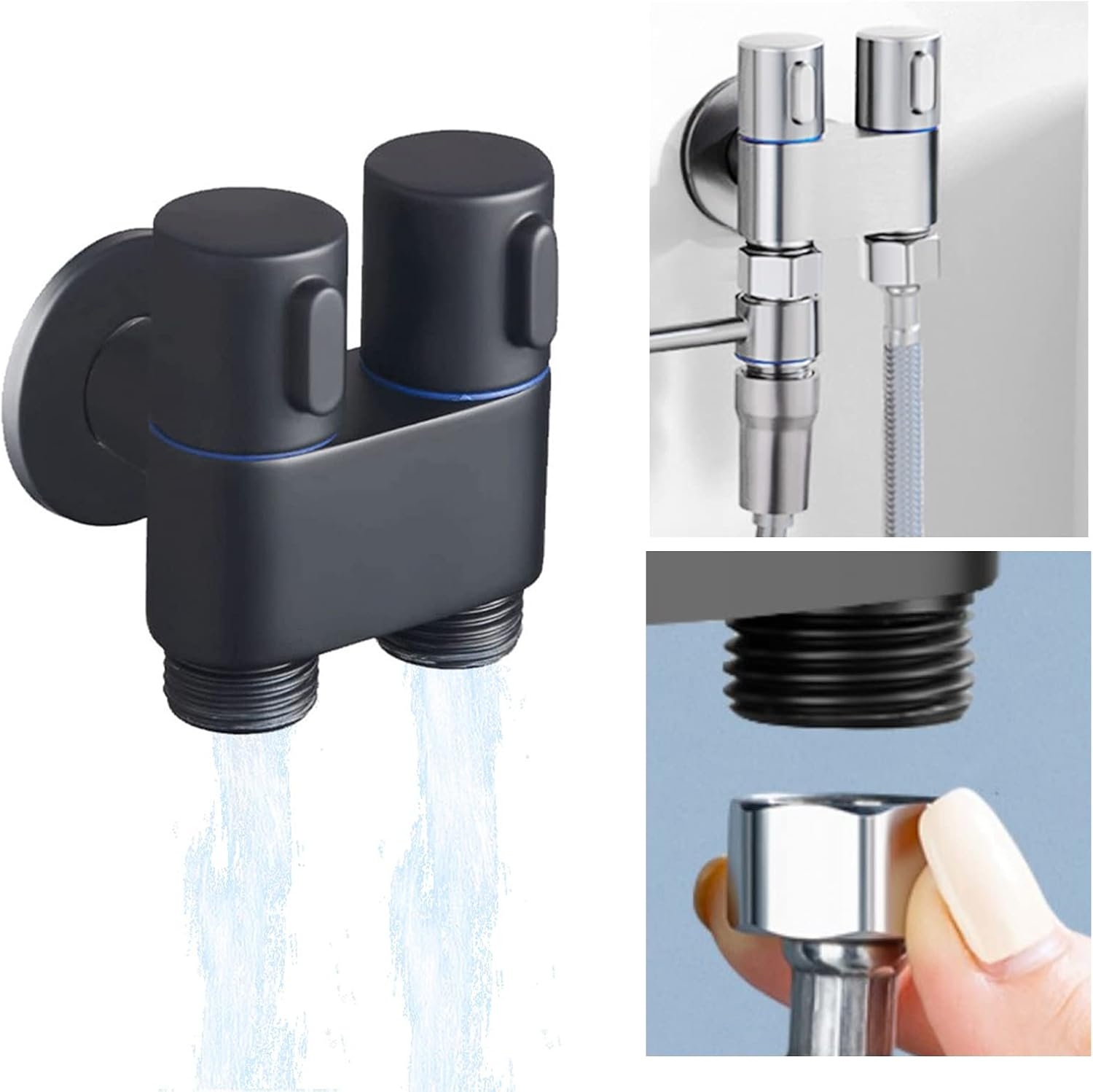 1-In-2-Out Dual Control Valve, 2023 New Double Control Mini Shower, 6.5 Feet Extra Long Hose High Pressure Bathroom Faucet Kit for Bidet and Shower (1 Pcs Black Dual Control Valve) image number 6