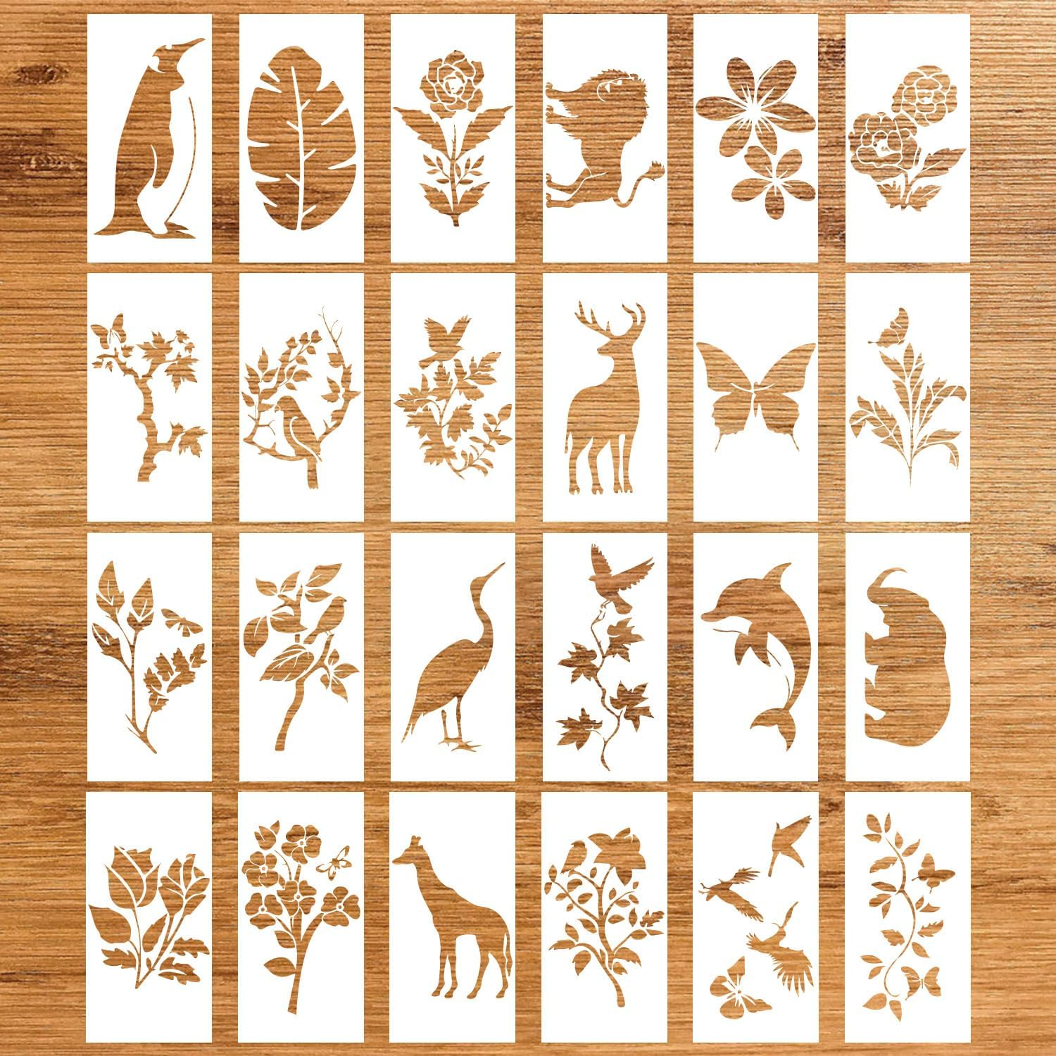 24Pcs Wildflower Stencils for Painting - Reusable Crafts Stencils with Flower, Leaf & Animal Templates for Canvas, Wood, Wall Art & Home Decor image number 3