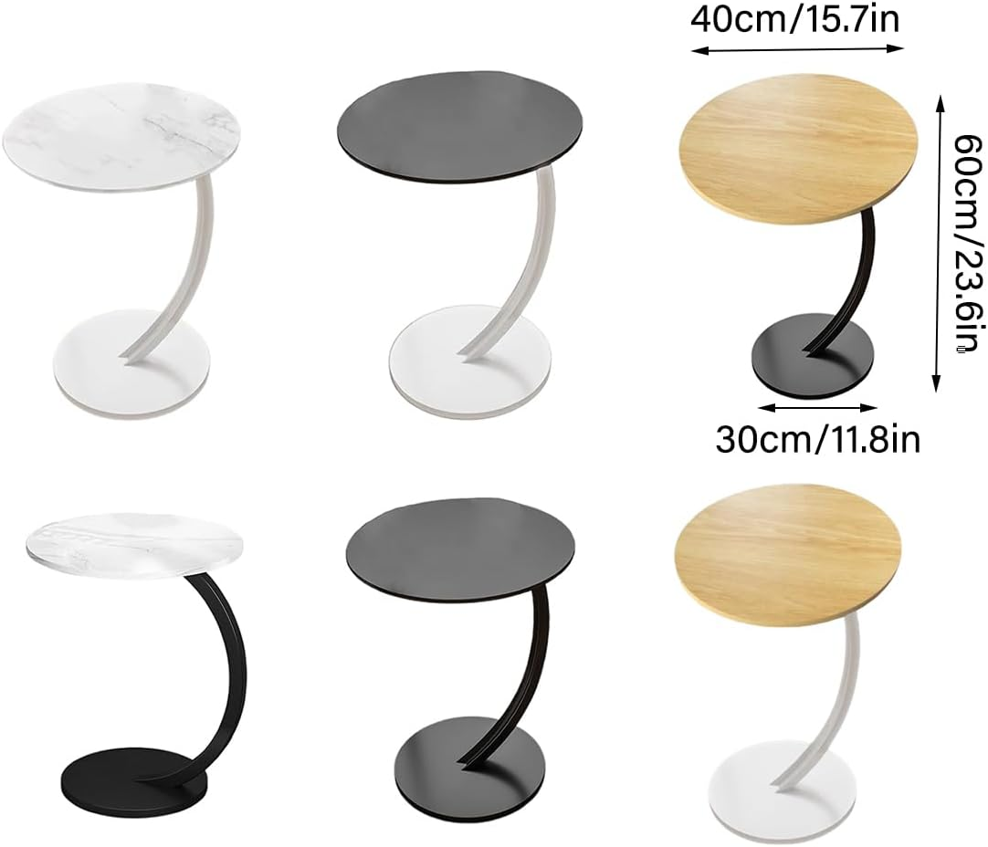 AIMALL 1Pc round Coffee Table 11.8X23.6X15.7 Inch Minimalist Side Table with Rounded Corners and Metal Frame for Living Room or Bedside Storage - Black-White image number 2
