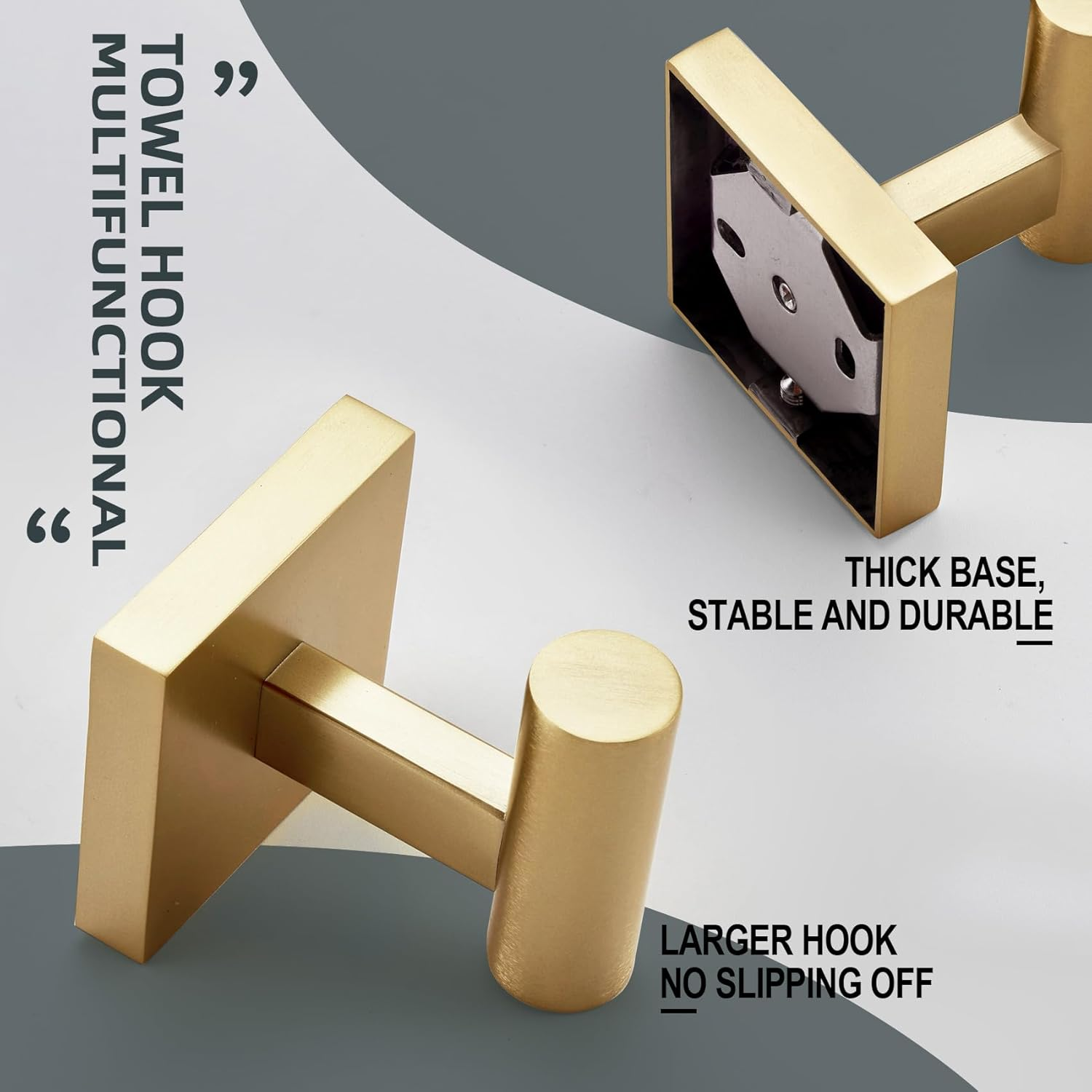 KOKOSIRI Robe Hooks Bathroom Towel Coat Hook for Bath Kitchen Wall 2 Pack Brushed Gold Stainless Steel B1013BG-P2 image number 3