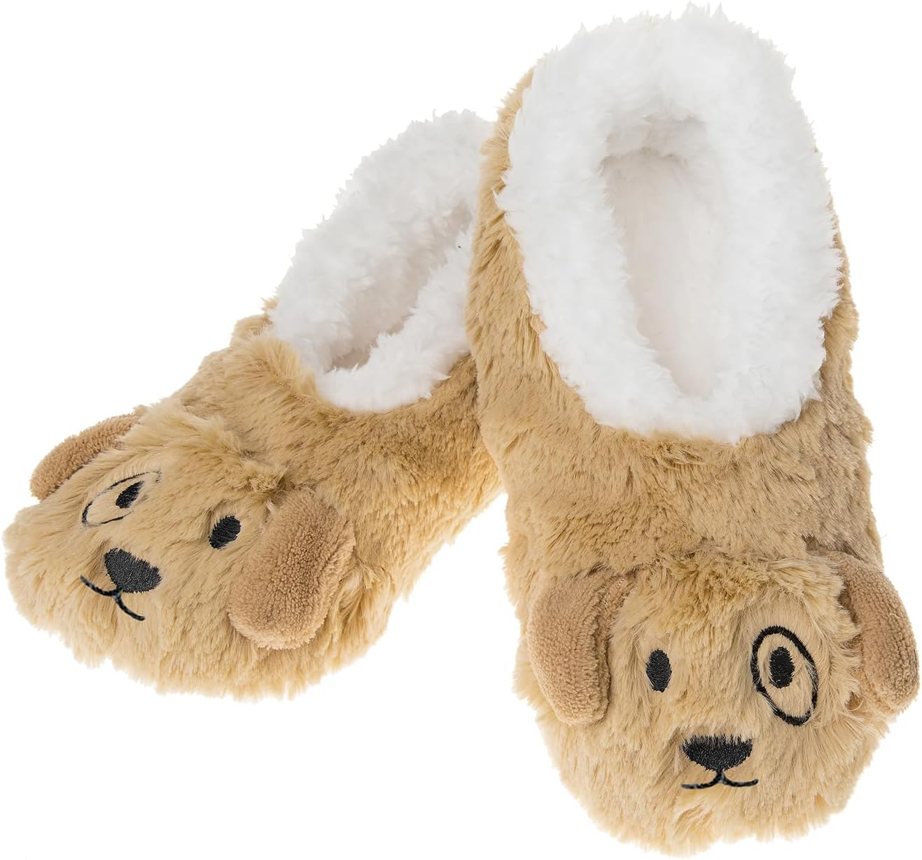 Snoozies! Sherpa Fleece Womens Slippers with Non Slip Sole - Furry Foot Pals Animal Designs - Black Cat, Dog, Mouse or Pink Pig