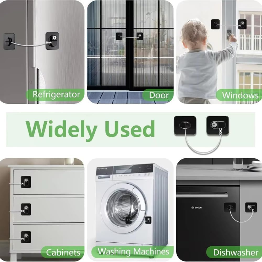 Meichoon 4 Pack Child Safety Cabinet Locks No Drill Baby Proof Refrigerator Door Lock for Windows Ovens Closets Black - Black image number 6