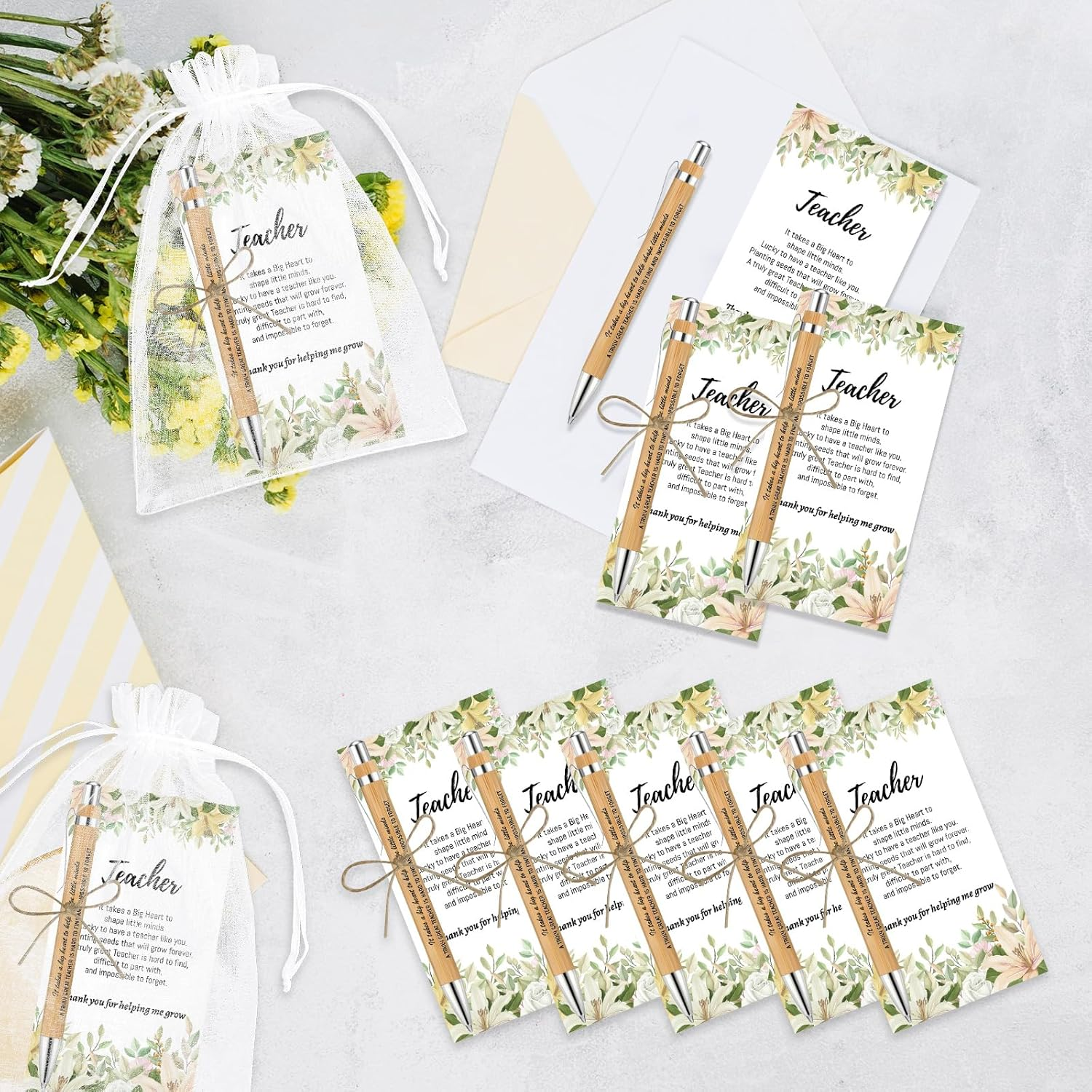 10 Sets Teacher Appreciation Gift,Thank You Teachers,Inspirational Bamboo Pens Bulk Gifts with Thank You Cards,Best Unique Teacher Gifts image number 4