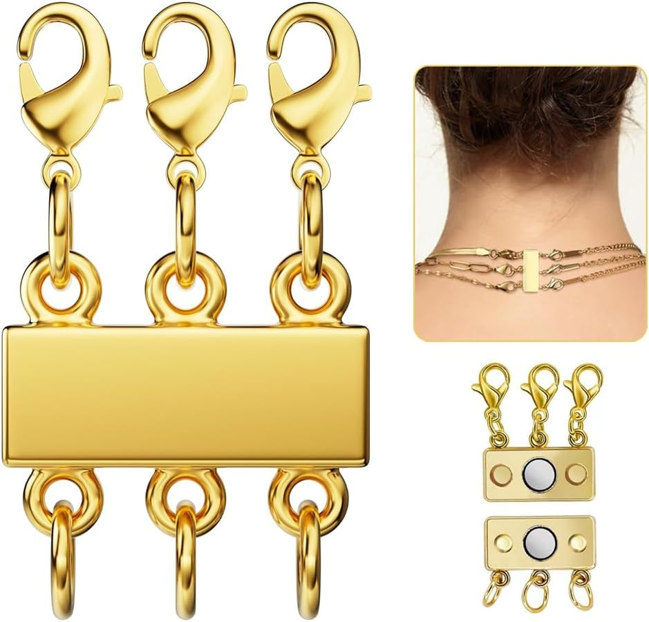 2Pcs Necklace Layering Clasp,Multi Necklace Layering Clasp Multi Strand Necklace Clasps,Closures Separator Detangler Connector for Jewelry (Gold)