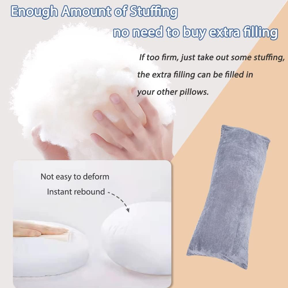 Full Body Pillow for Adults, Long Sleeping, Big Pillows Bed, Firm Large with Velvet Cover, 20X54 Inches (Dark Grey) image number 3