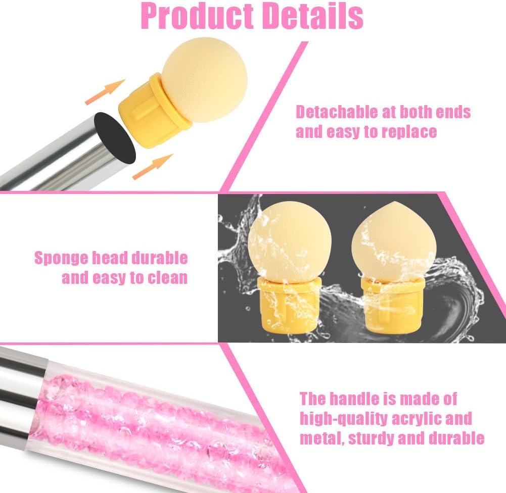 BUTBU Nail Sponges for Ombre, Double Head Sponge Nail Art Brush, Ombre Nail Sponge with 4 Replacement Heads, Suitable for for DIY Nails-Art and Gradient Nail Design (Pink) image number 2