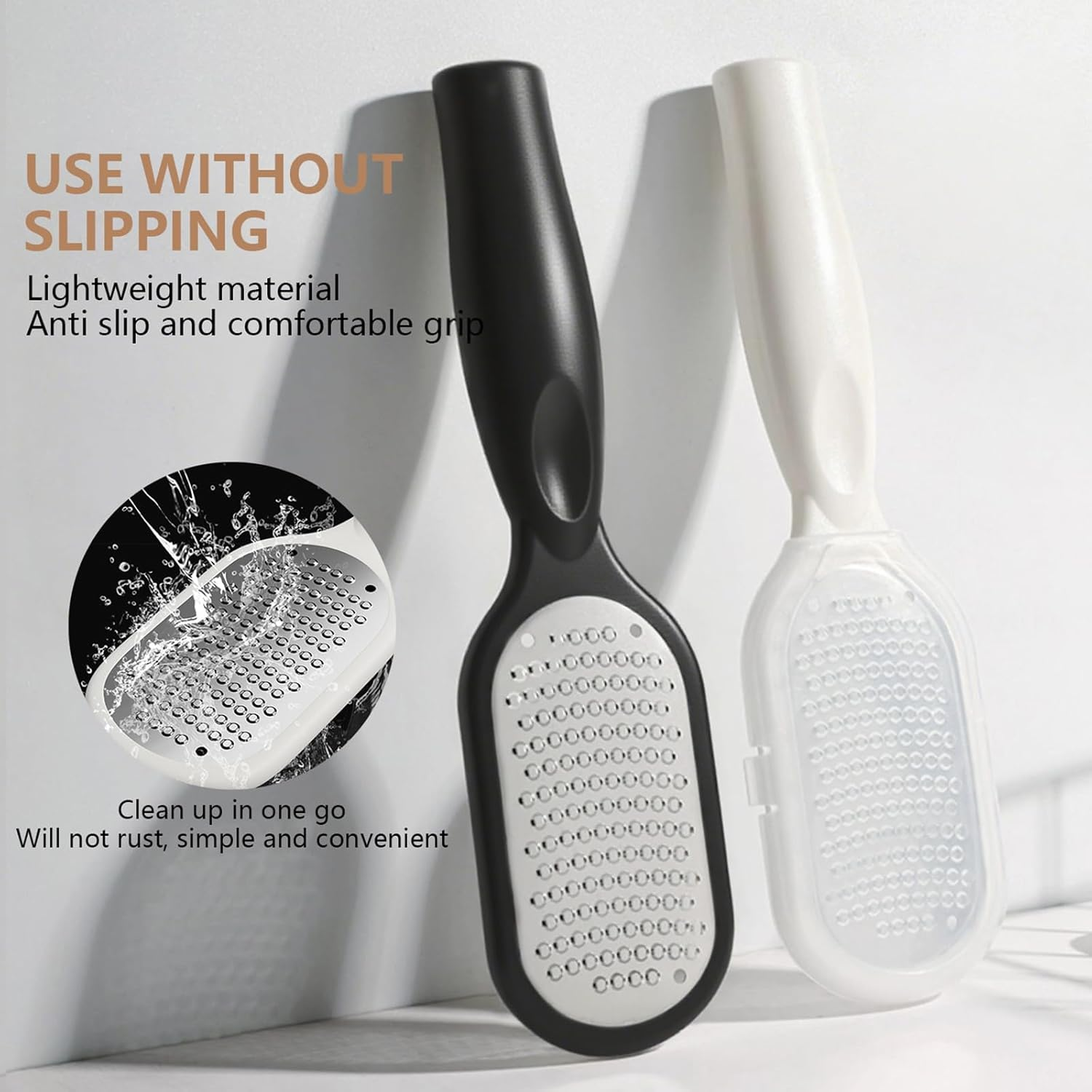 Pack of 2 Pedicure Callus Rasp 2-In-1 with Crumb Tray - for Dry and Wet Feet - Removes Calluses - Double Foot Rasp (Black and White) image number 3