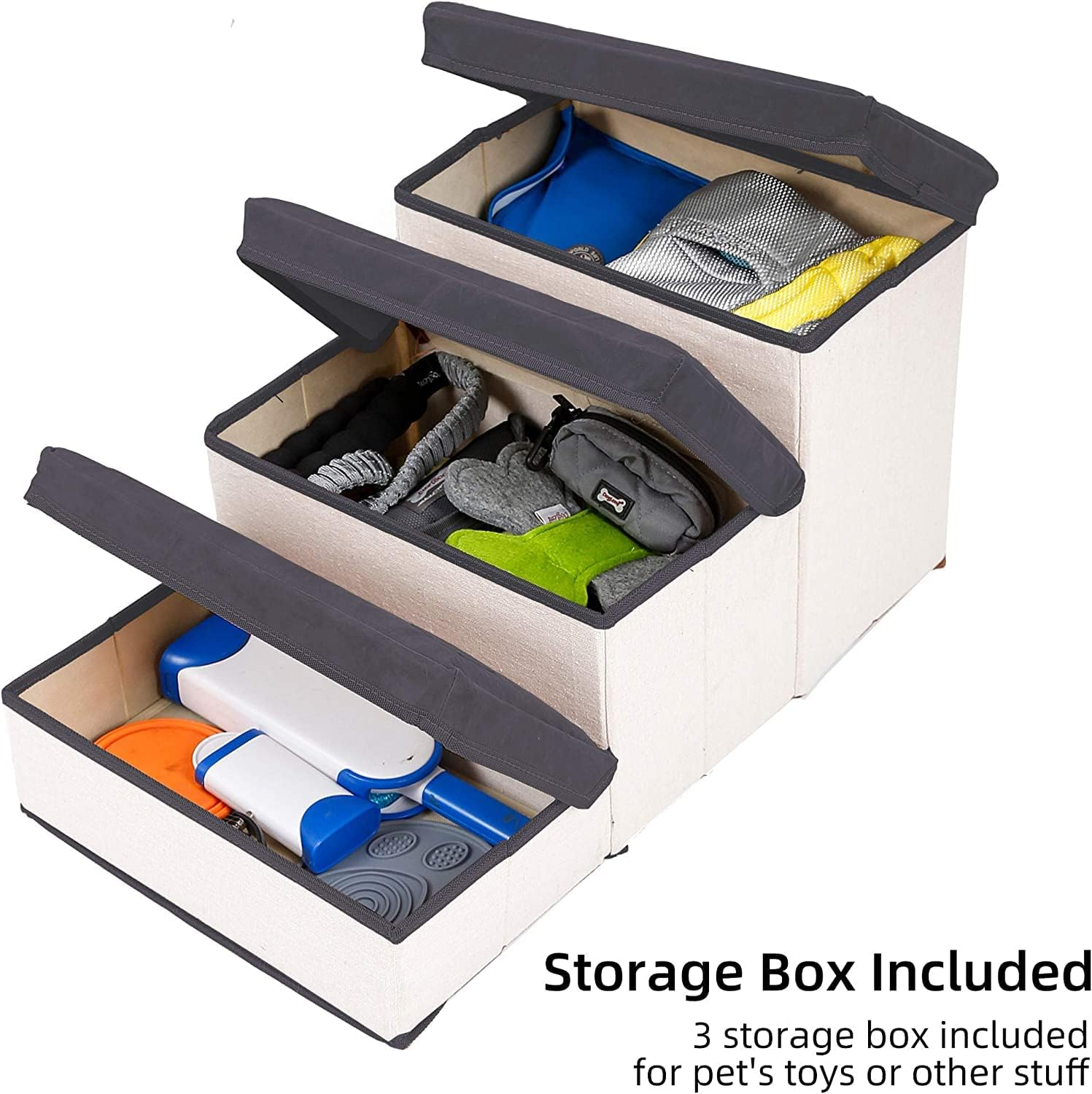 CULOTOL Dog Stairs for Small Pets - 3 Storage Boxes, Foldable Steps for Beds and Couch, Non-Slip Bottom image number 1