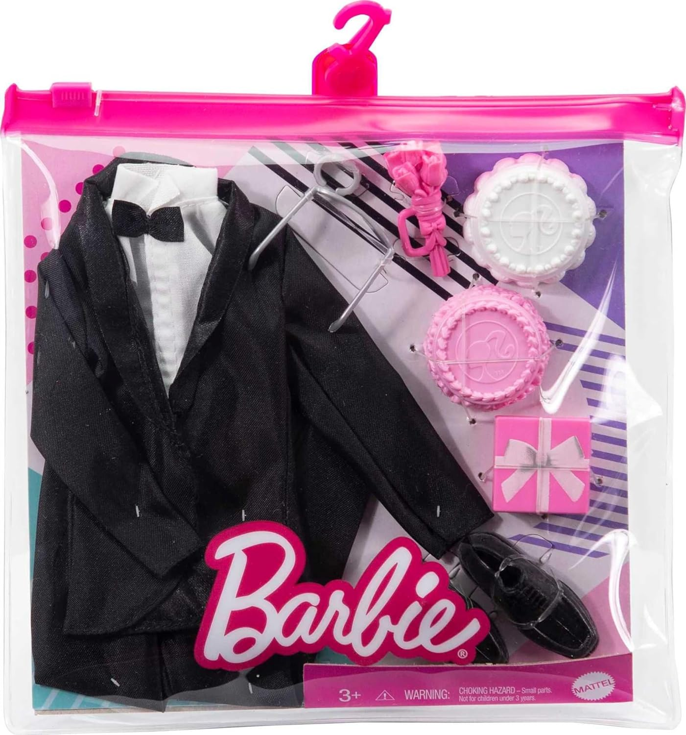 Mattel - Barbie Ken Fashion 2-Pack, Groom Outfit for Ken Doll with Tuxedo, Shoes, Watch, Gift, Wedding Cake with Tray & Bouquet image number 4
